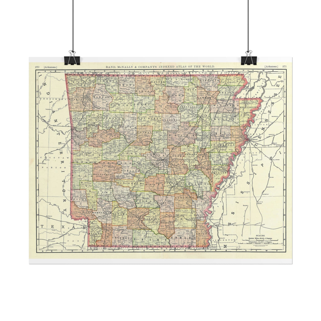 Arkansas Historic Map (c. 1893) Rolled Poster | Antique State Map Wall Art