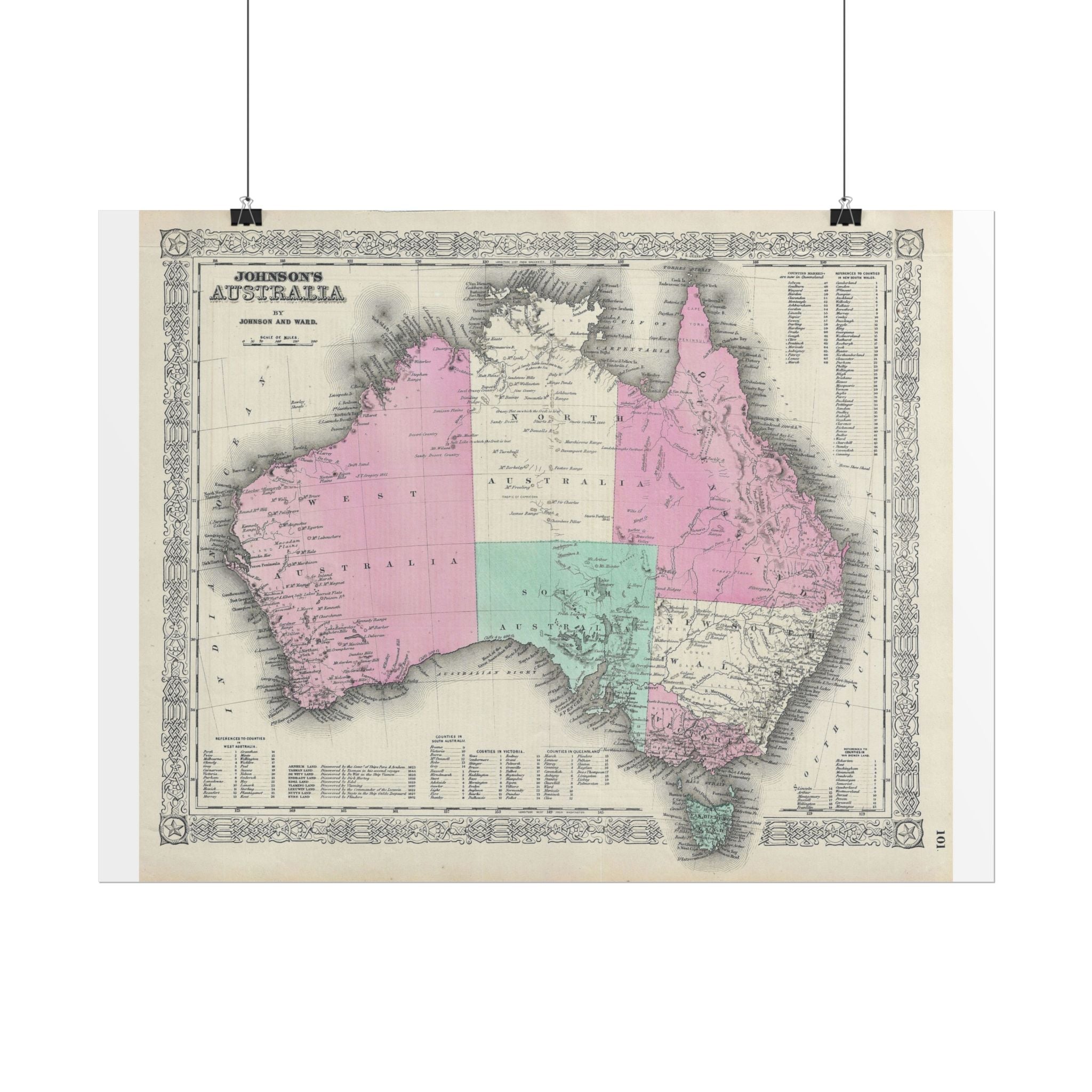 Australia Historic Map (c. 1864) Rolled Poster | Vintage Map Wall Art