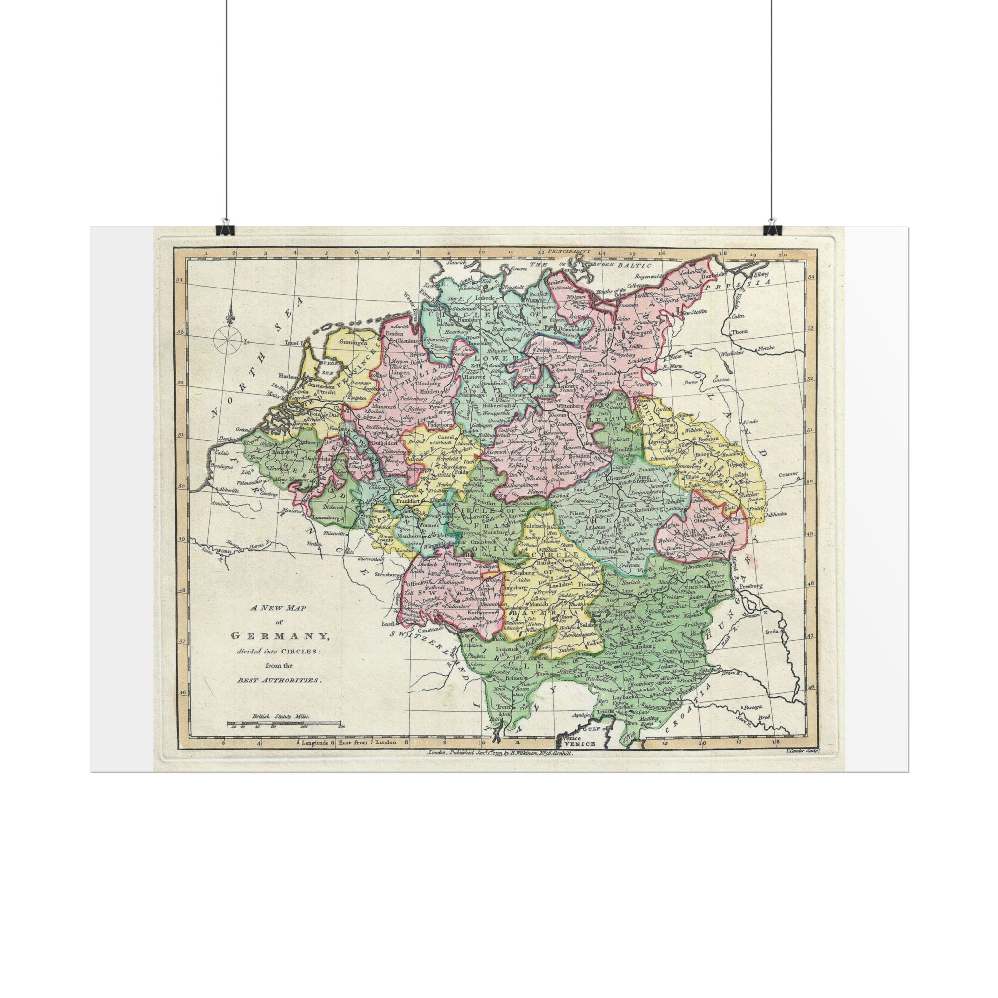 Germany Historic Map (c. 1793) Rolled Poster | Vintage Map Wall Art