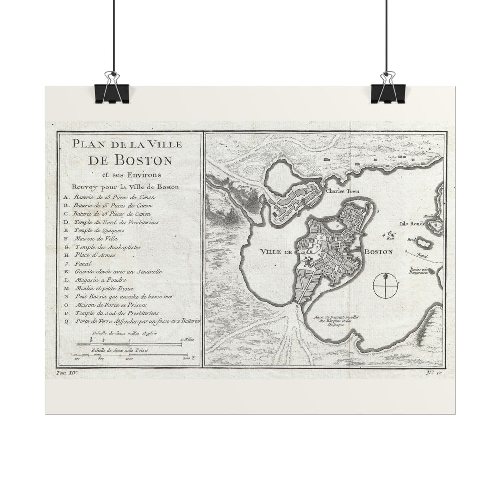 Boston, Massachusetts (c. 1756) Historic City Map Rolled Poster | Vintage Map Wall Art