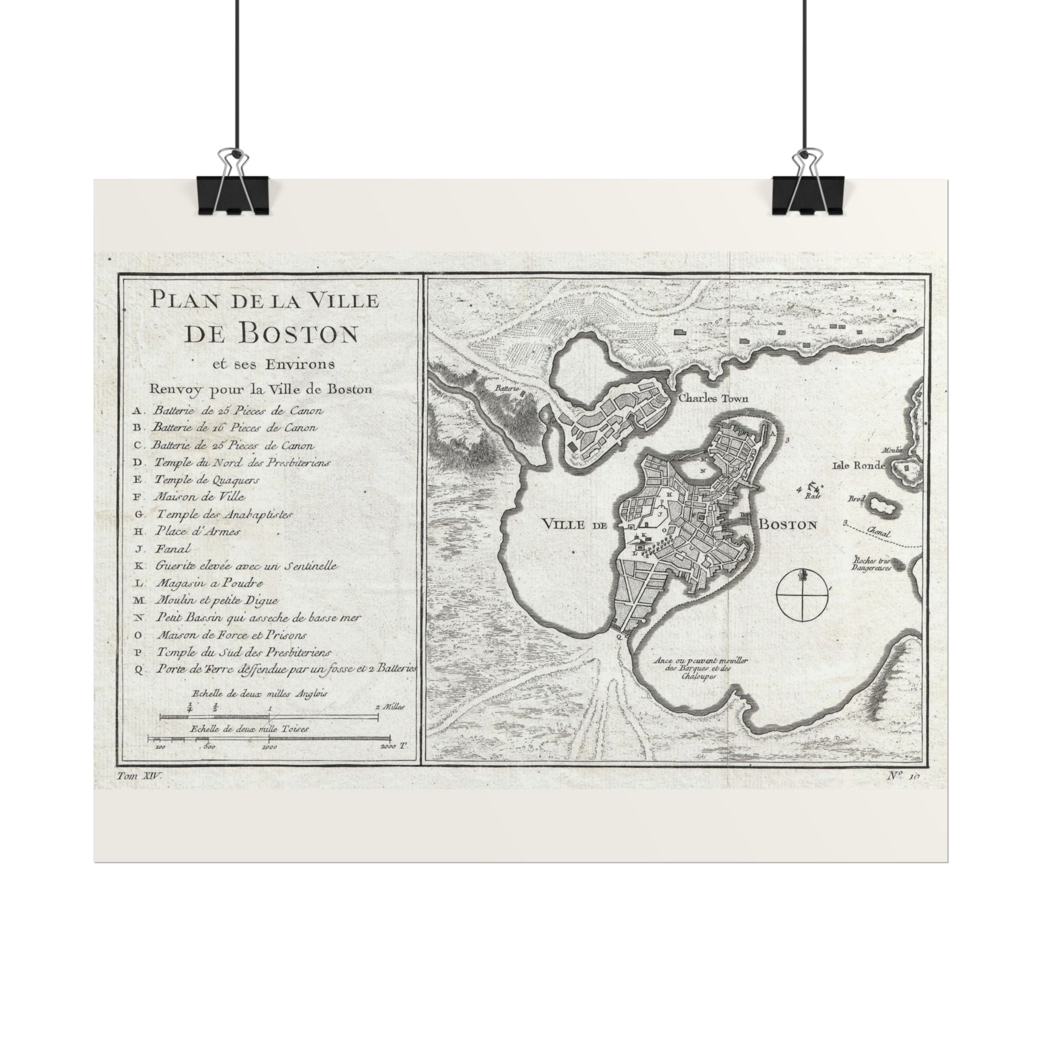 Boston, Massachusetts (c. 1756) Historic City Map Rolled Poster | Vintage Map Wall Art