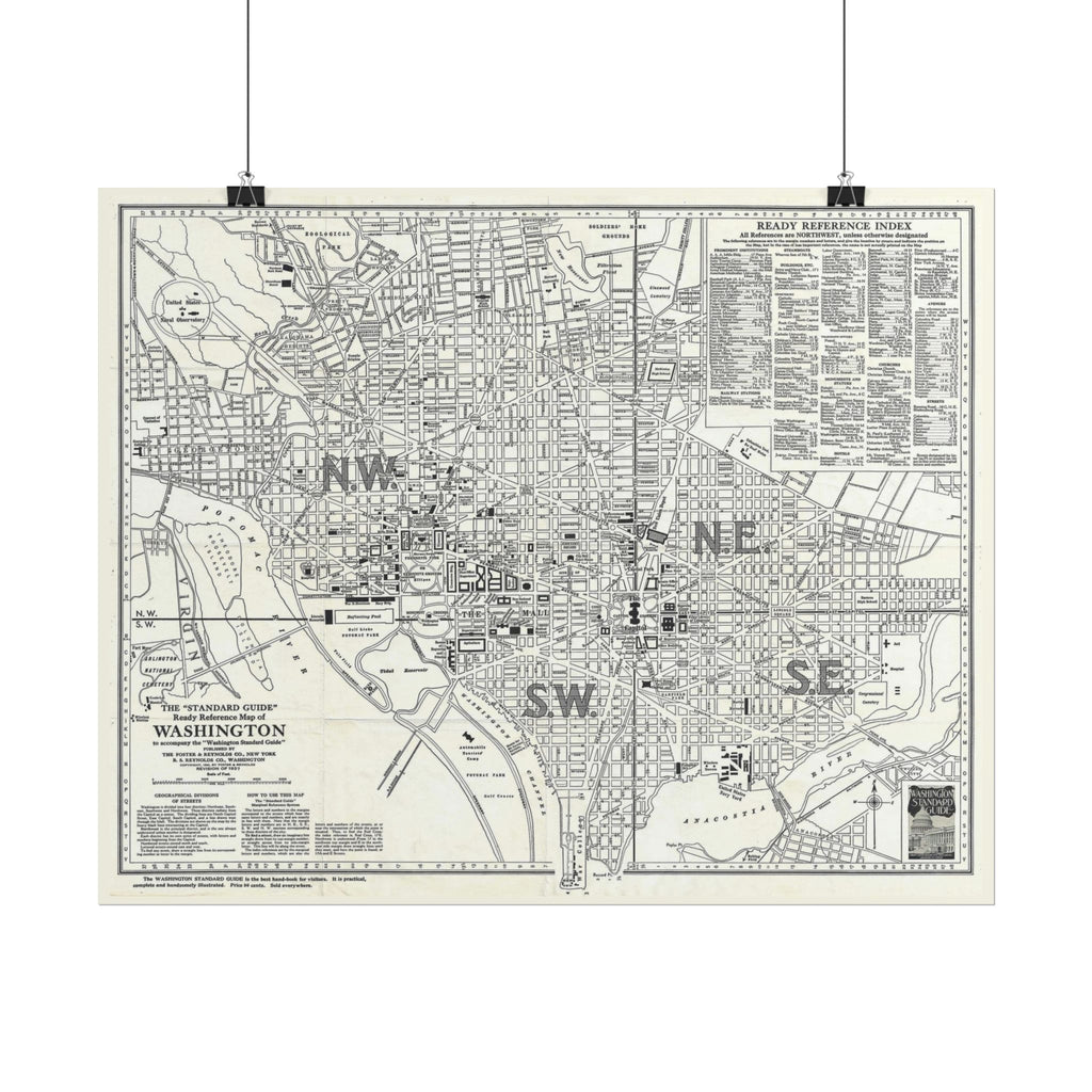 Washington DC (c. 1937) Historic City Map Rolled Poster | Vintage Map Wall Art