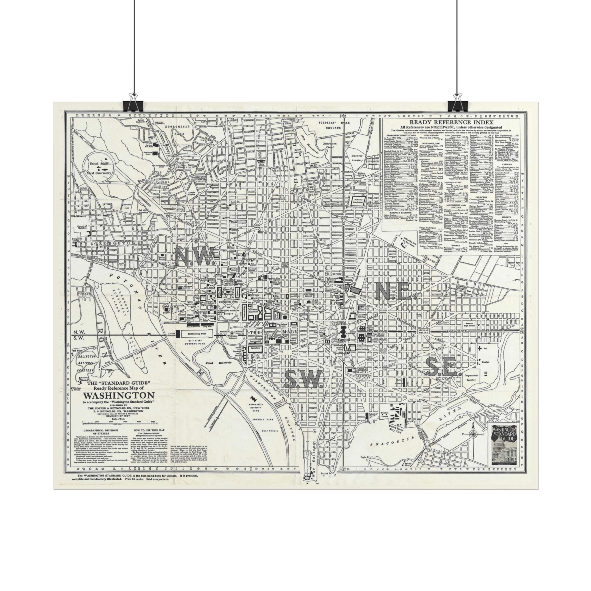 Washington DC (c. 1937) Historic City Map Rolled Poster | Vintage Map Wall Art