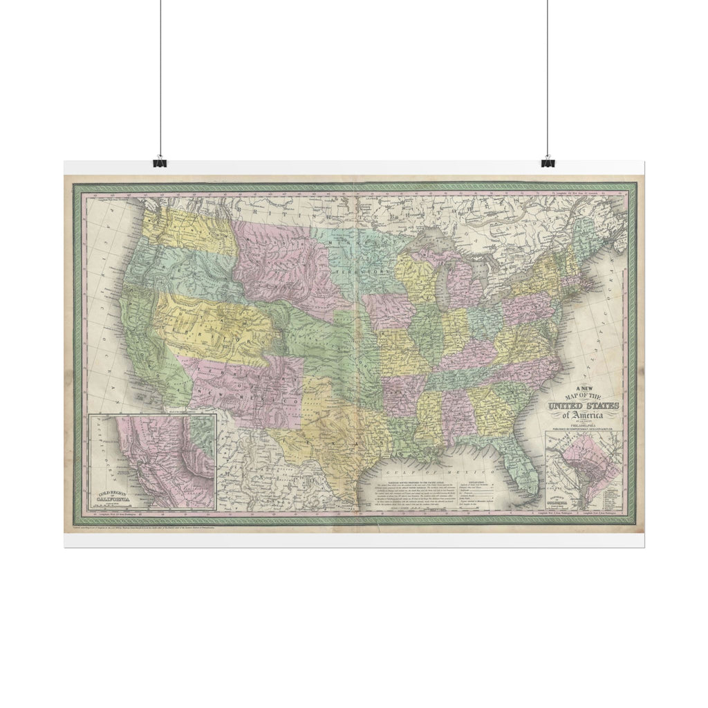 United States of America Historic Map (c. 1854) Rolled Poster | Vintage Map Wall Art
