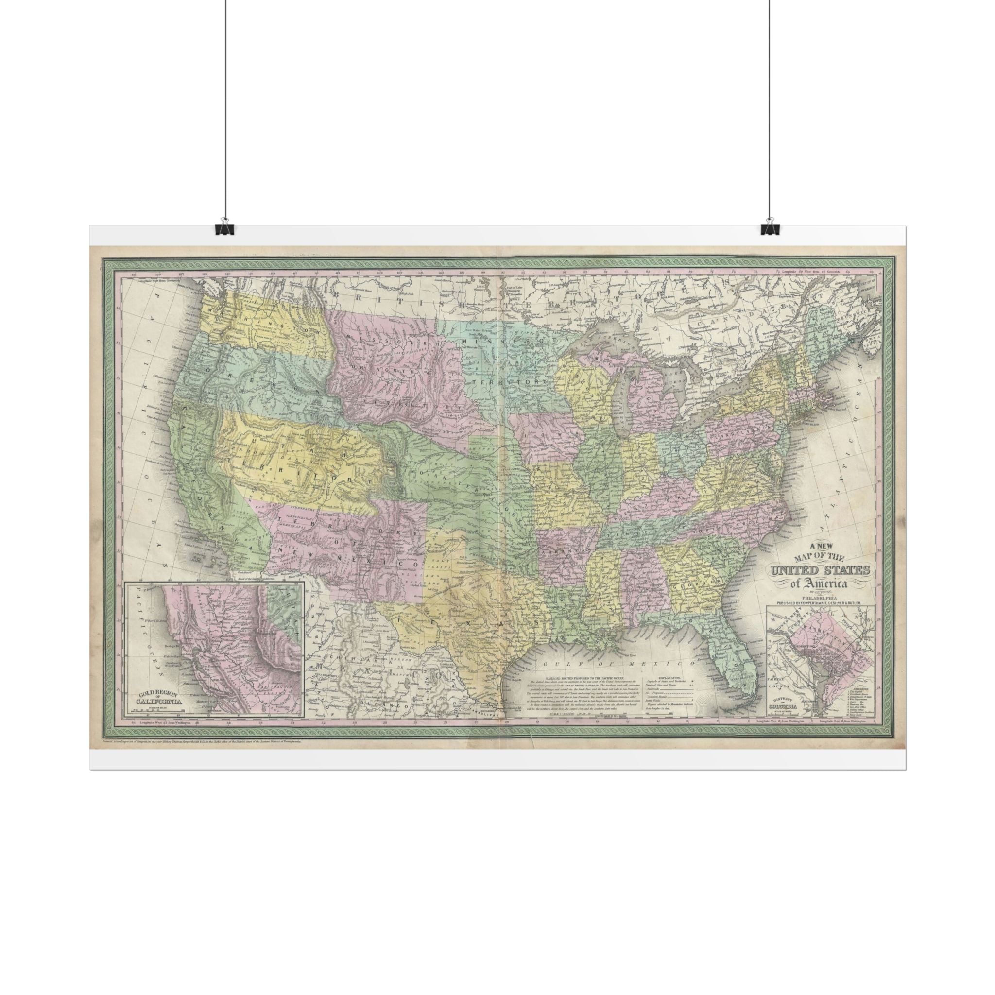 United States of America Historic Map (c. 1854) Rolled Poster | Vintage Map Wall Art
