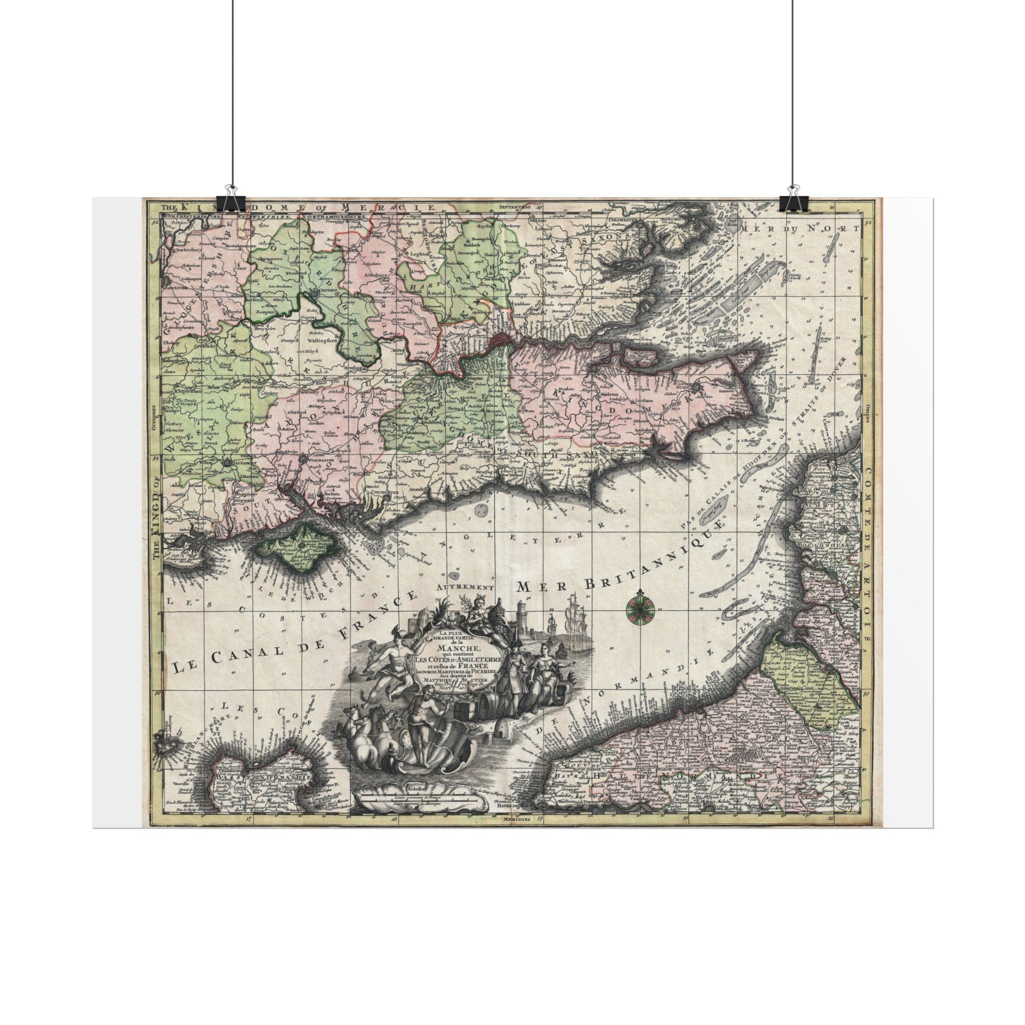 English Channel Historic Map (c. 1730) Rolled Poster | Vintage Map Wall Art