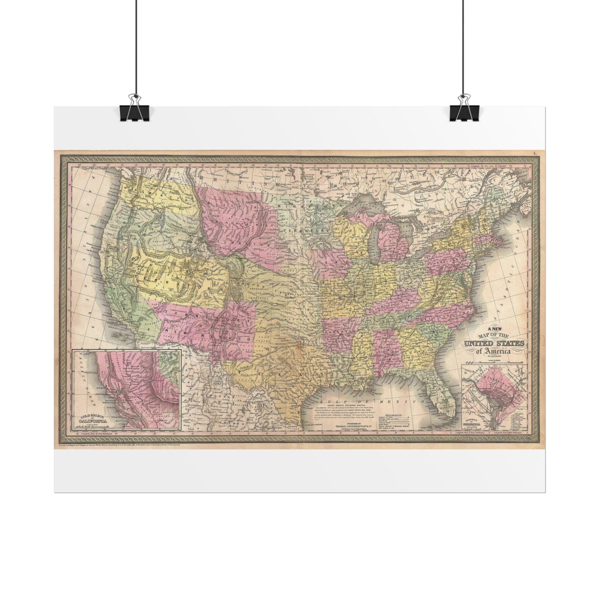 United States of America Historic Map (c. 1854) Rolled Poster | Vintage Map Wall Art