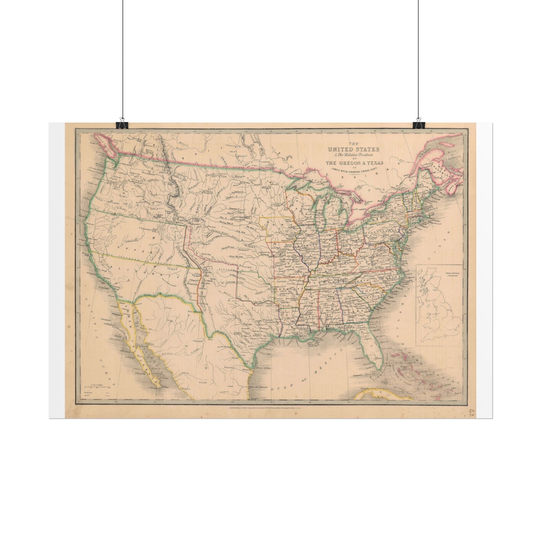 United States of America Historic Map (c. 1850) Rolled Poster | Vintage Map Wall Art