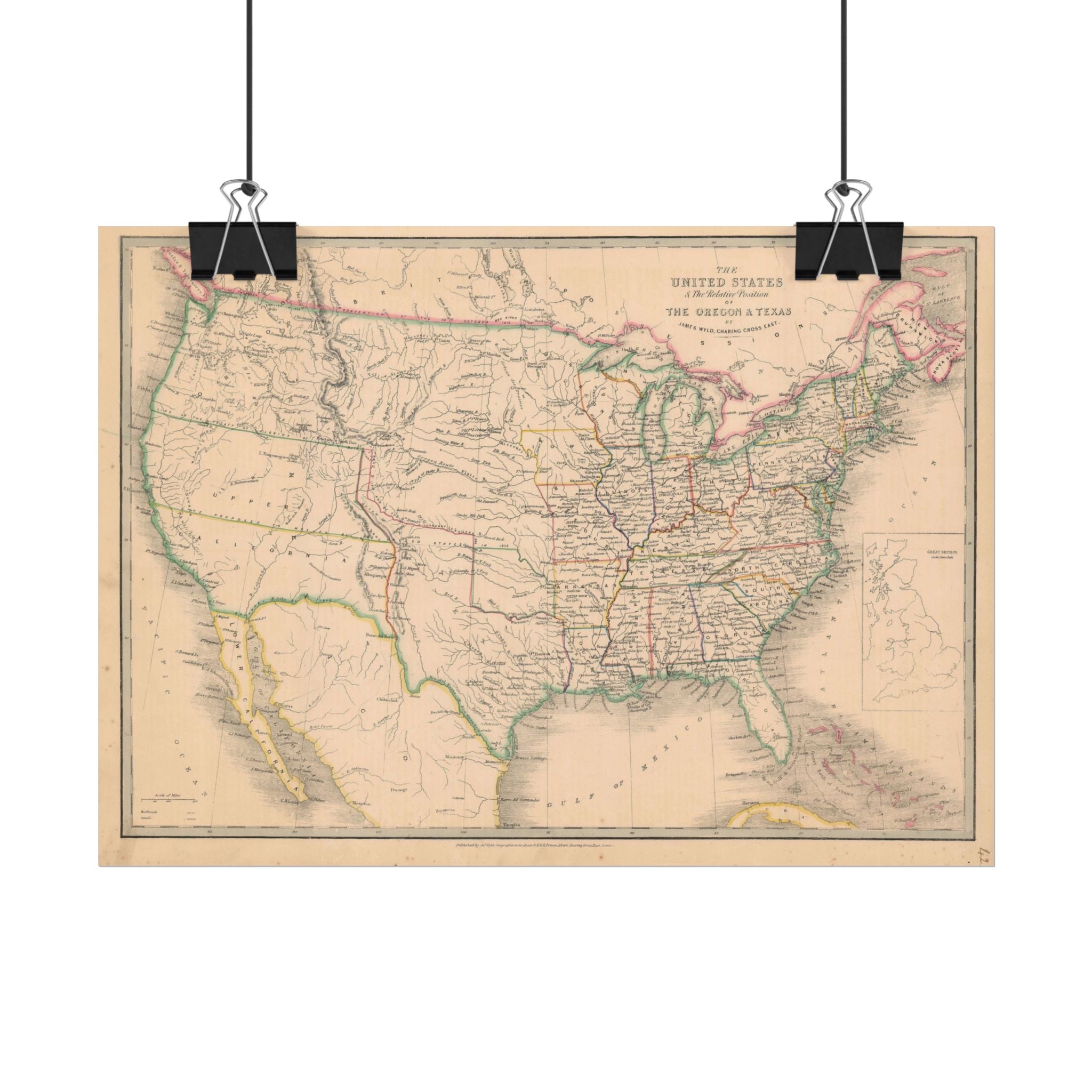 United States of America Historic Map (c. 1850) Rolled Poster | Vintage Map Wall Art