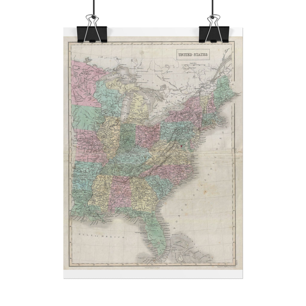 United States of America Historic Map (c. 1851) Rolled Poster | Vintage Map Wall Art