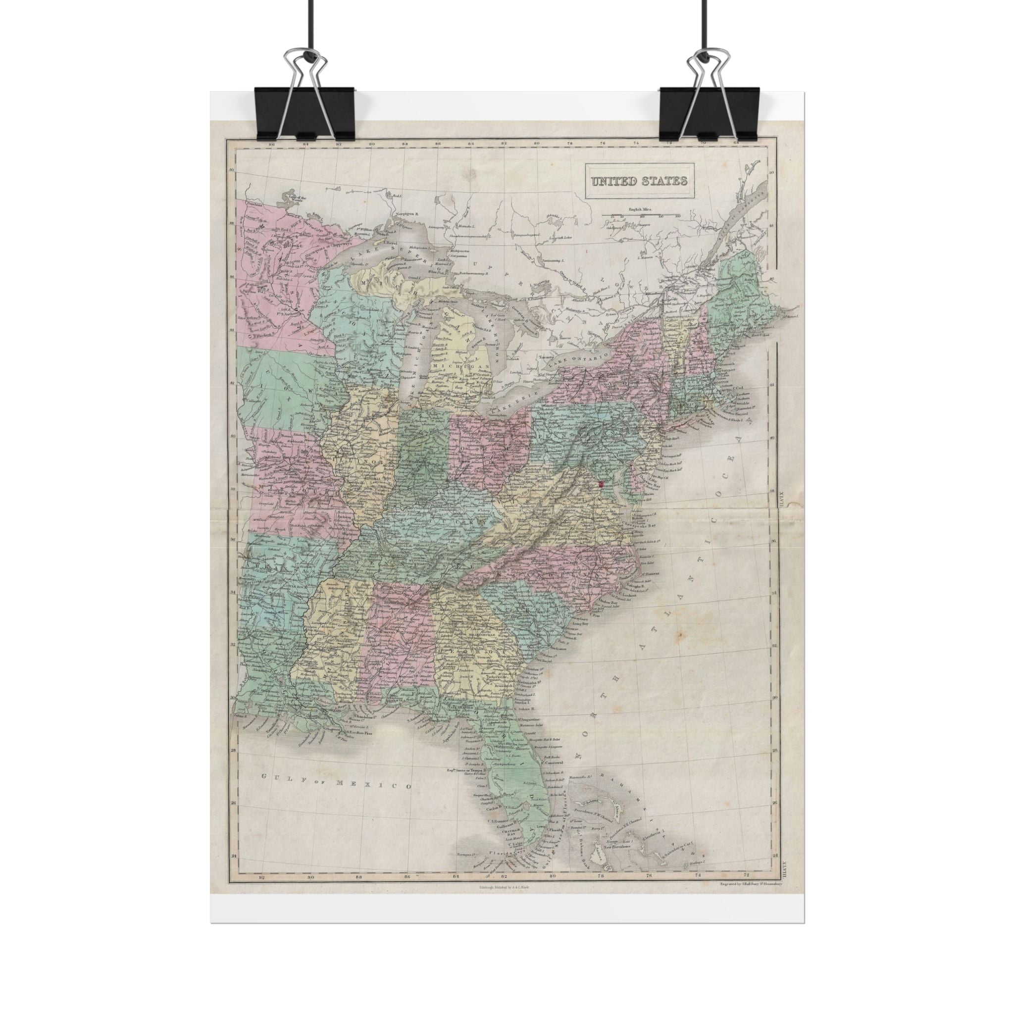 United States of America Historic Map (c. 1851) Rolled Poster | Vintage Map Wall Art