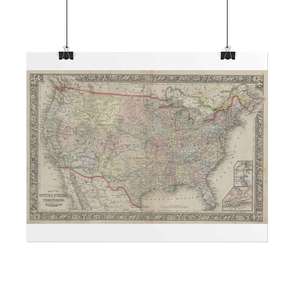 United States of America Historic Map (c. 1864) Rolled Poster | Vintage Map Wall Art