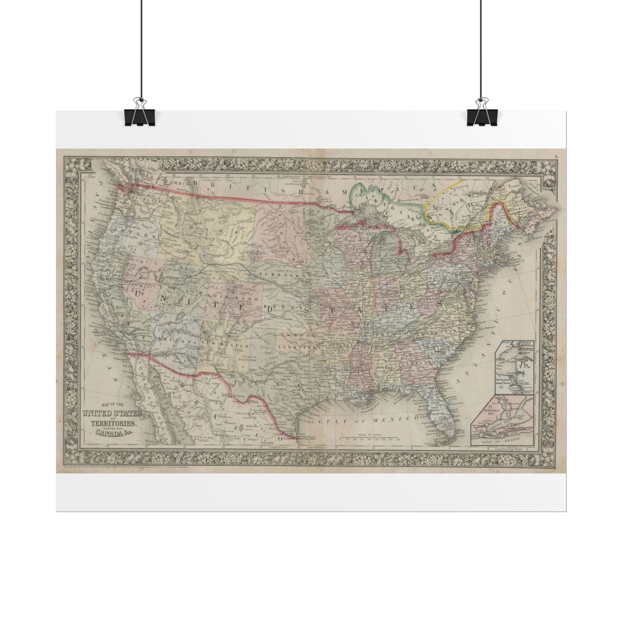 United States of America Historic Map (c. 1864) Rolled Poster | Vintage Map Wall Art