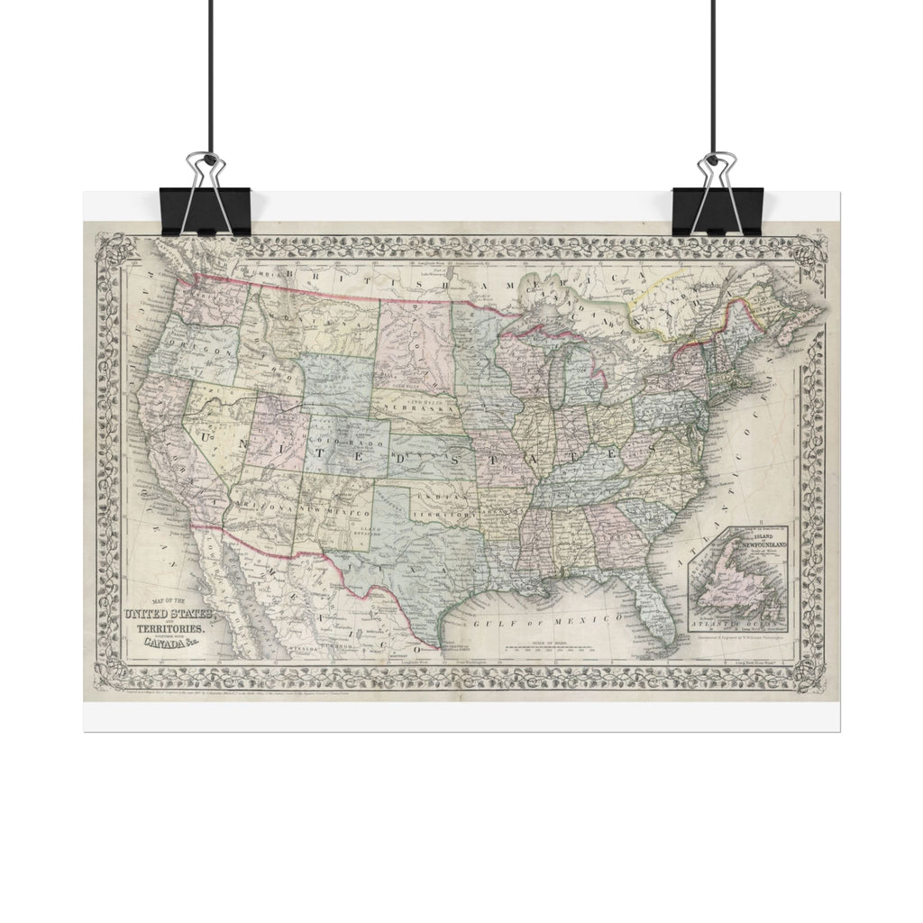 United States of America Historic Map (c. 1867) Rolled Poster | Vintage Map Wall Art