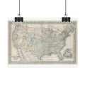 United States of America Historic Map (c. 1867) Rolled Poster | Vintage Map Wall Art