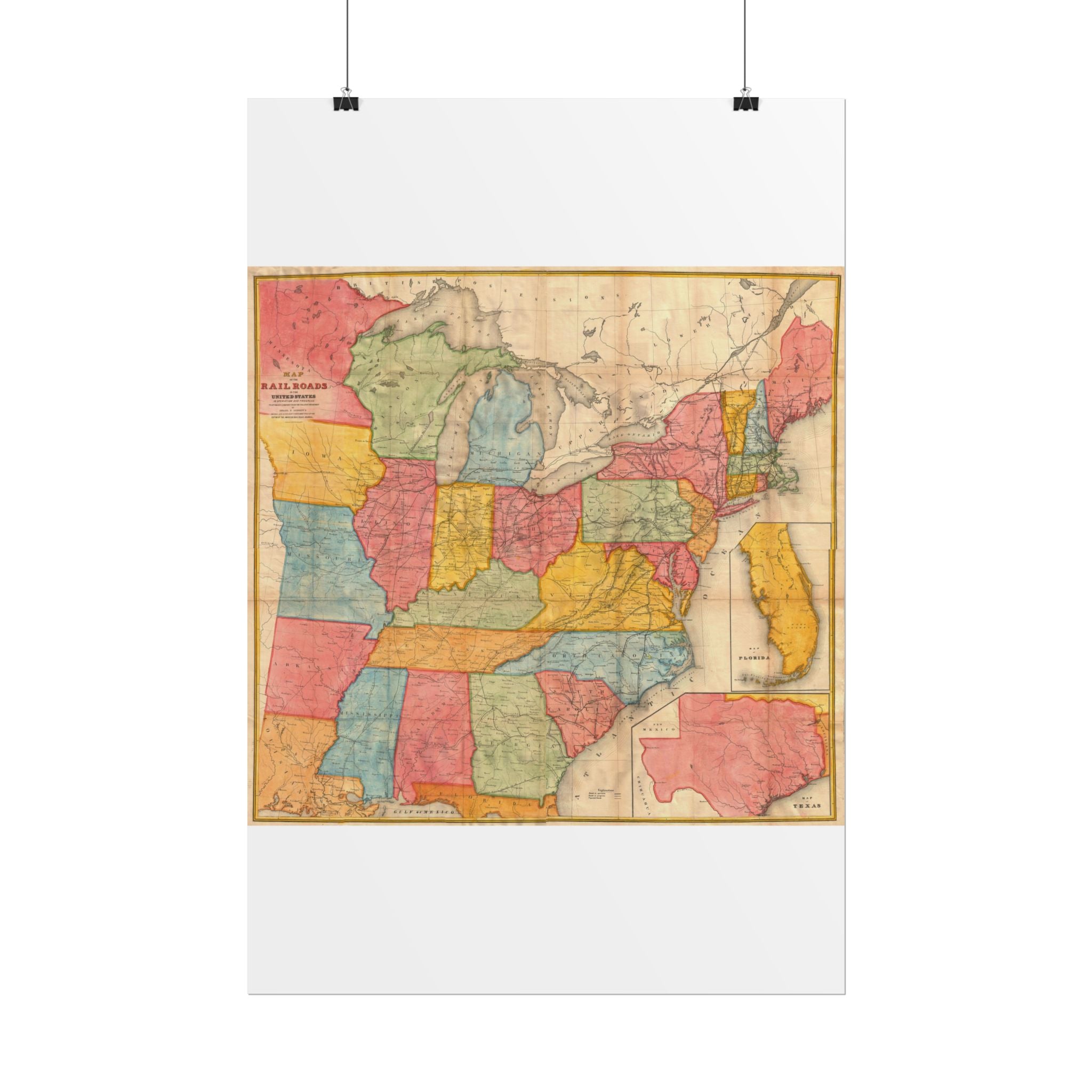United States of America Historic Map (c. 1852) Rolled Poster | Vintage Map Wall Art