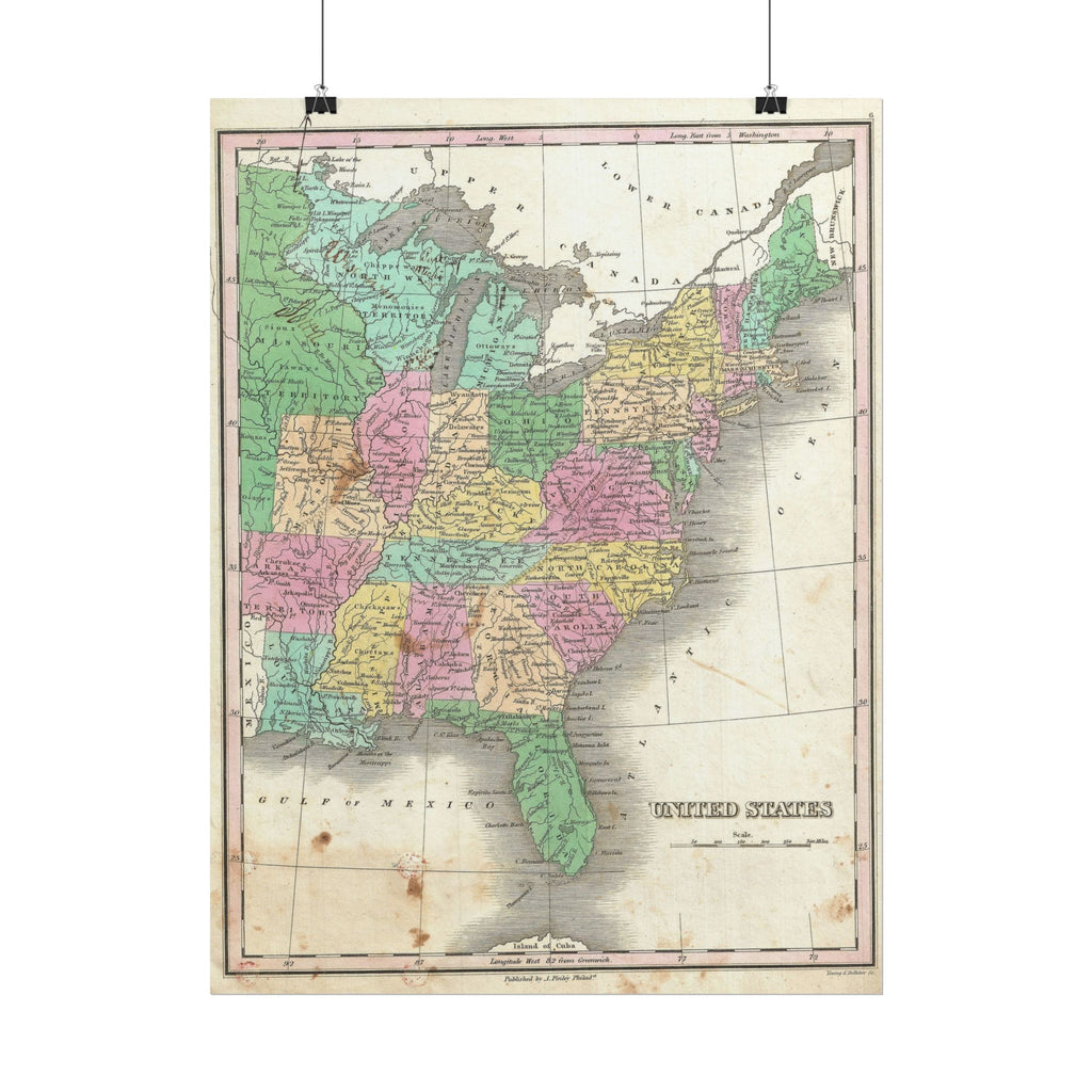 United States of America Historic Map (c. 1827) Rolled Poster | Vintage Map Wall Art