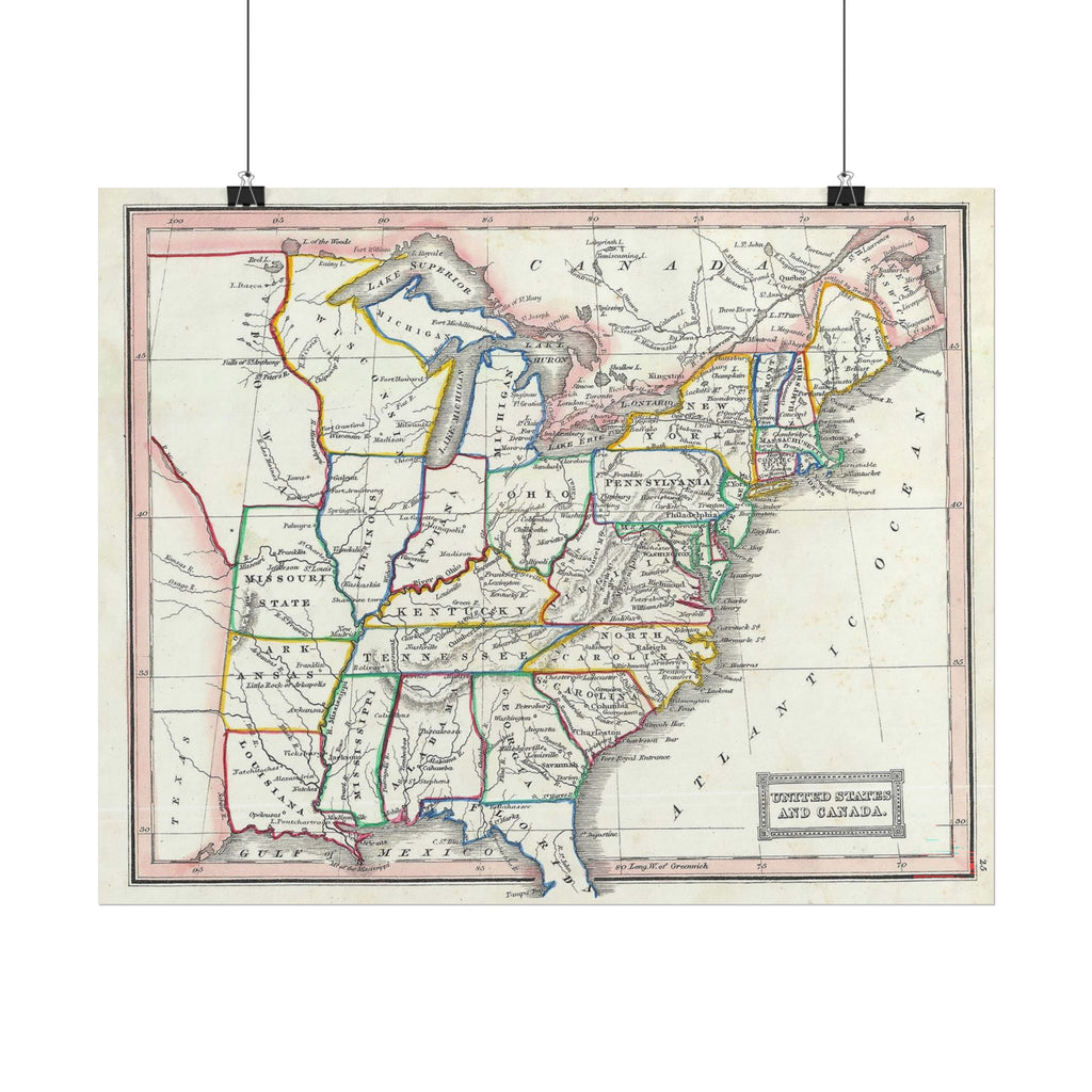 United States of America Historic Map (c. 1845) Rolled Poster | Vintage Map Wall Art