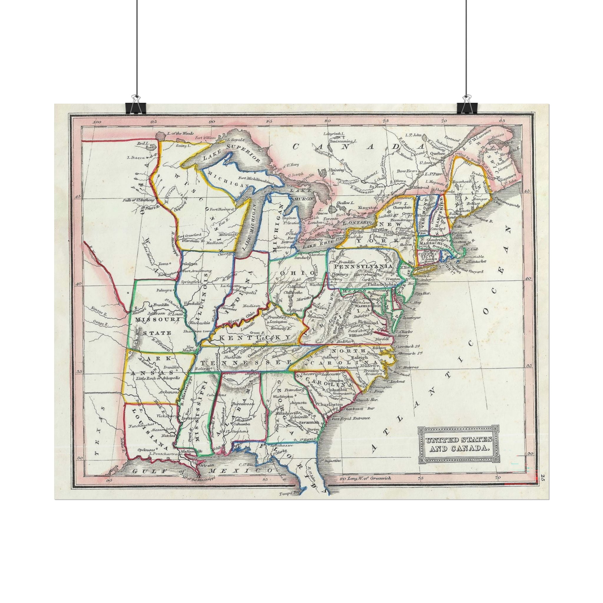 United States of America Historic Map (c. 1845) Rolled Poster | Vintage Map Wall Art