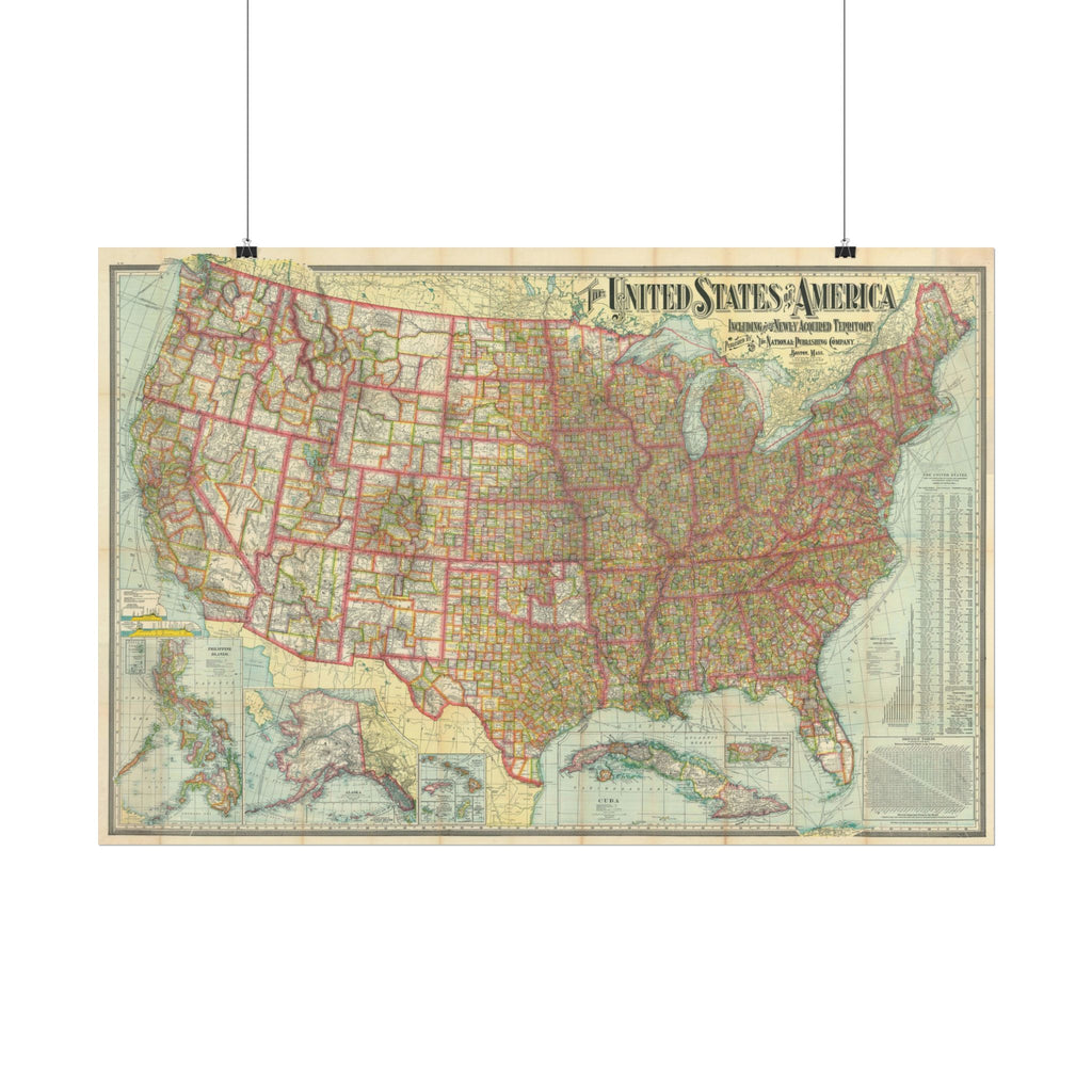 United States of America Historic Map (c. 1902) Rolled Poster | Vintage Map Wall Art