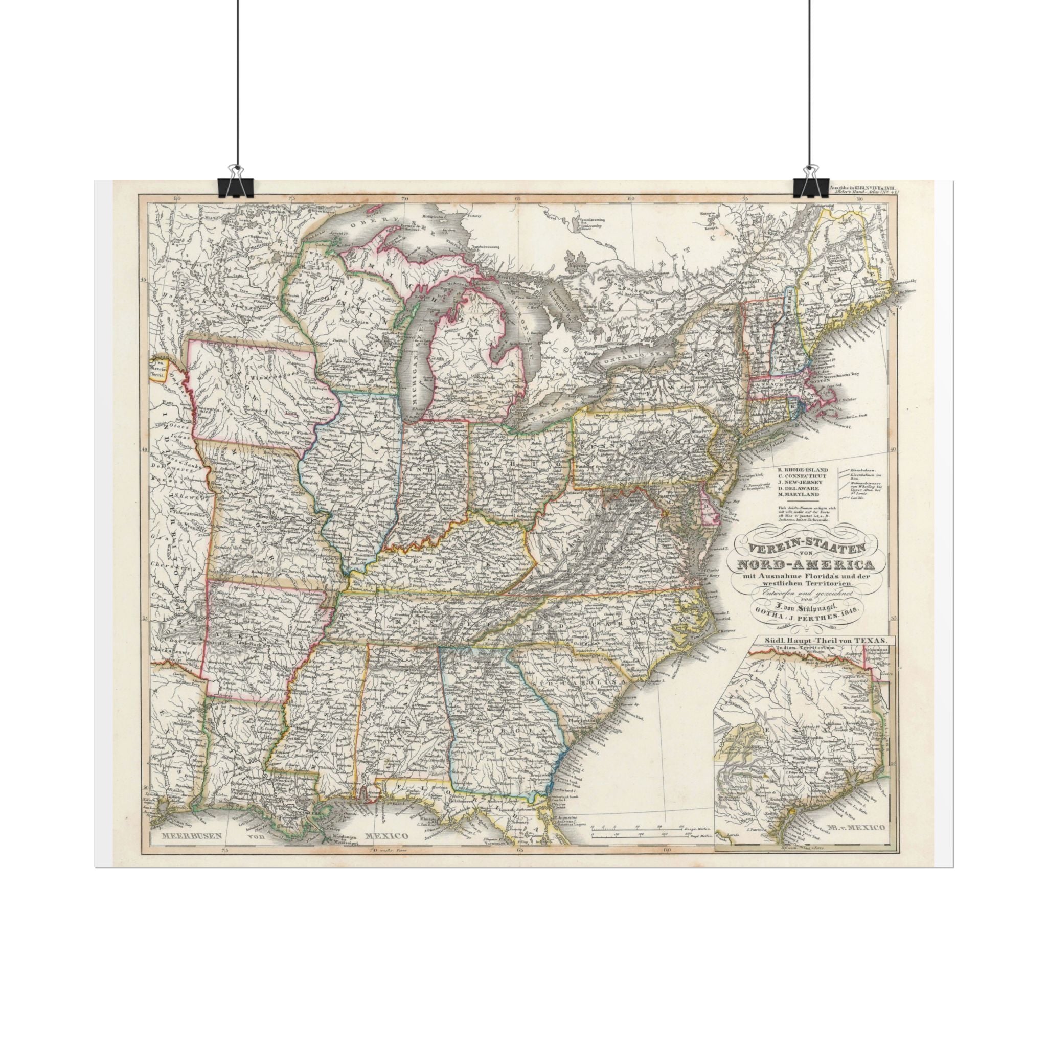 United States of America Historic Map (c. 1851) Rolled Poster | Vintage Map Wall Art