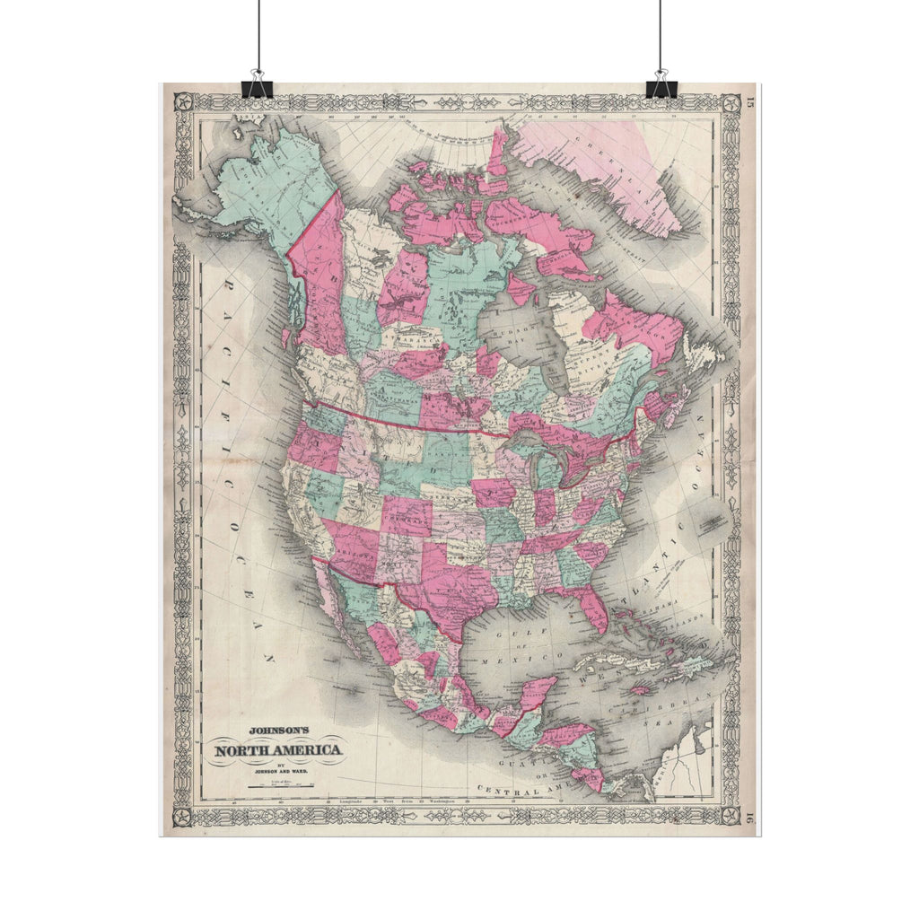 North America Antique Map (c. 1864) Rolled Poster | Vintage Style Wall Art