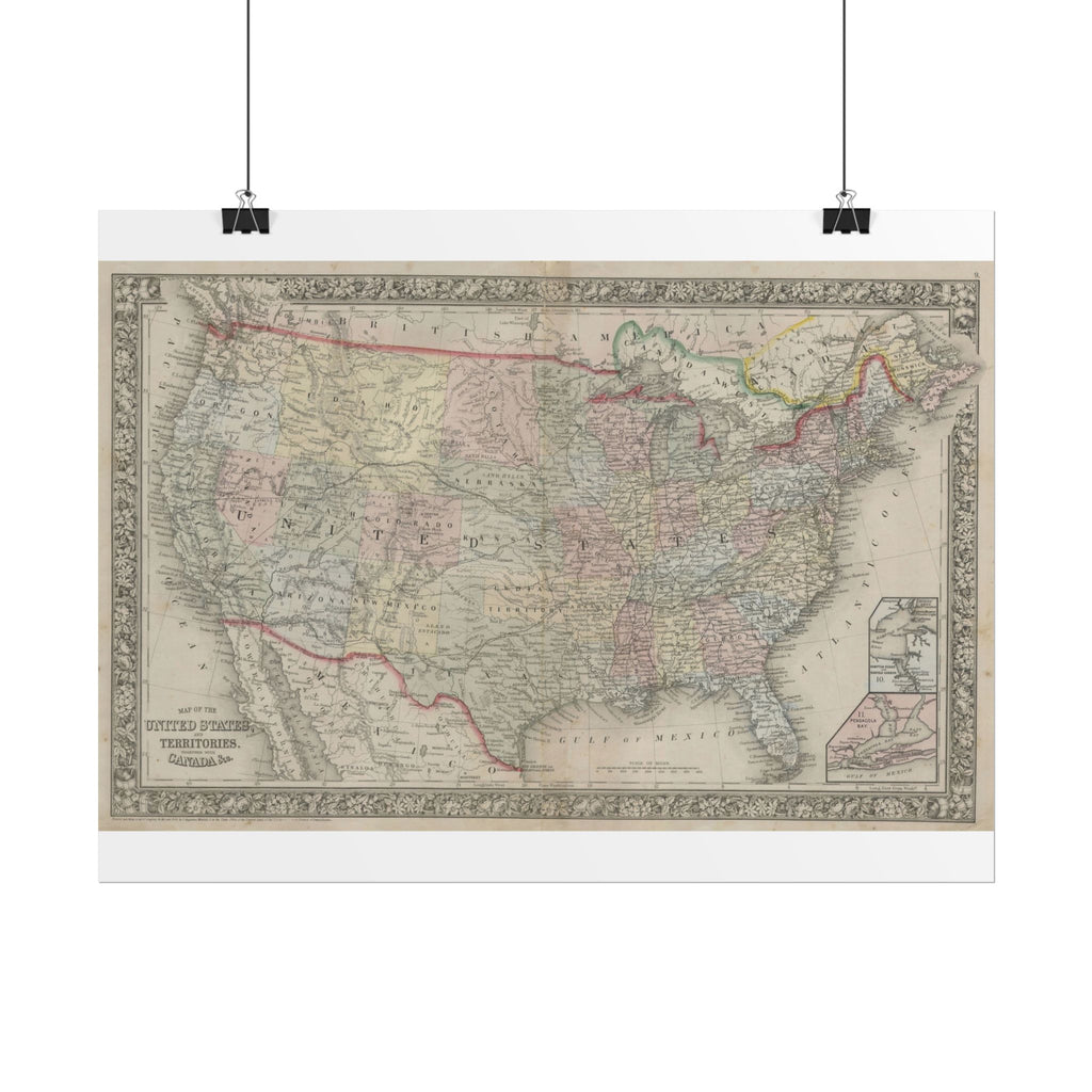 United States of America Historic Map (c. 1864) Rolled Poster | Vintage Map Wall Art