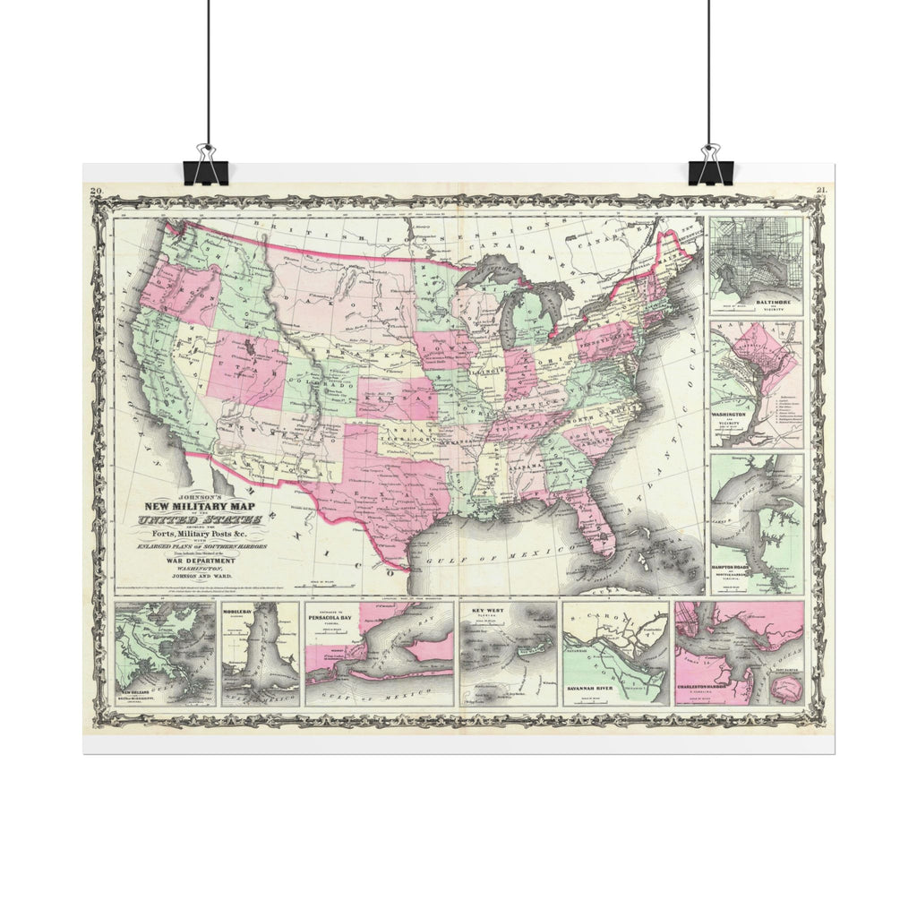 United States of America Historic Military Map (c. 1863) Rolled Poster | Vintage Map Wall Art