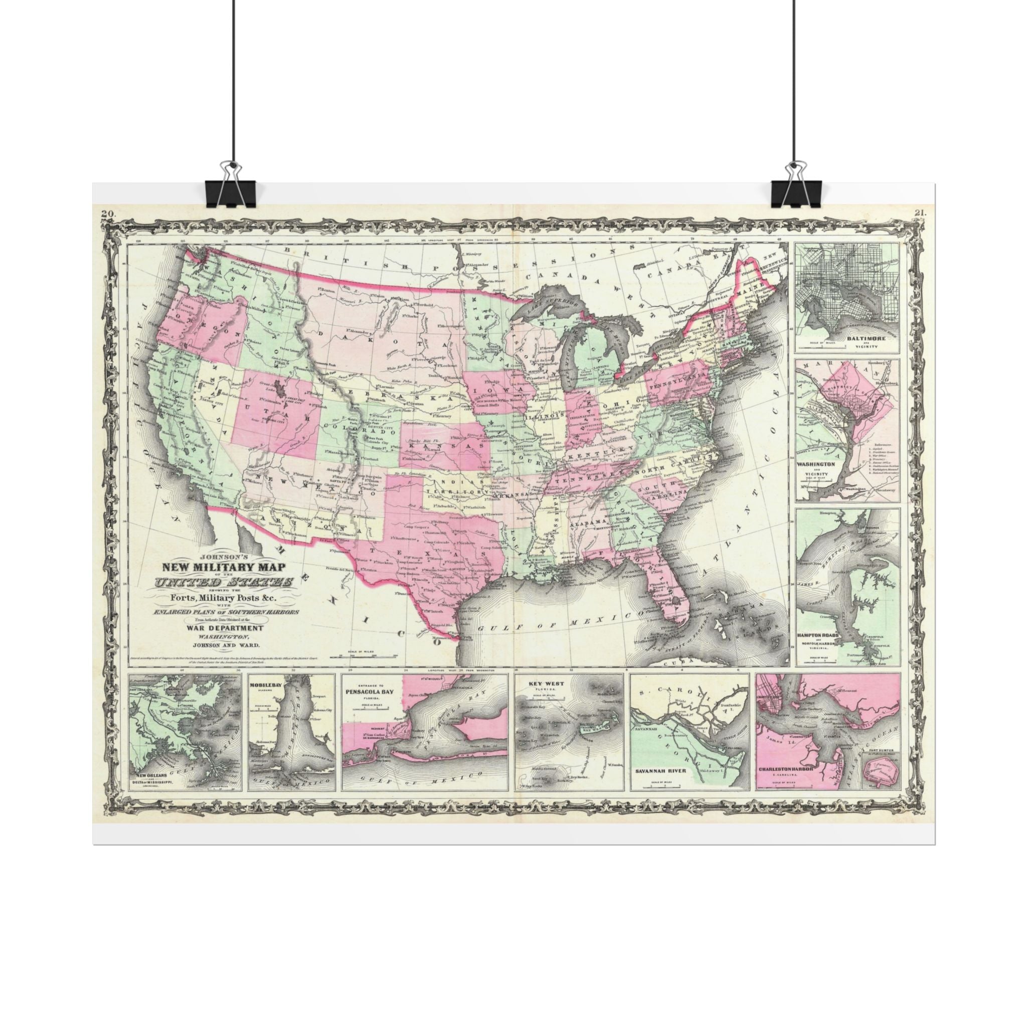 United States of America Historic Military Map (c. 1863) Rolled Poster | Vintage Map Wall Art