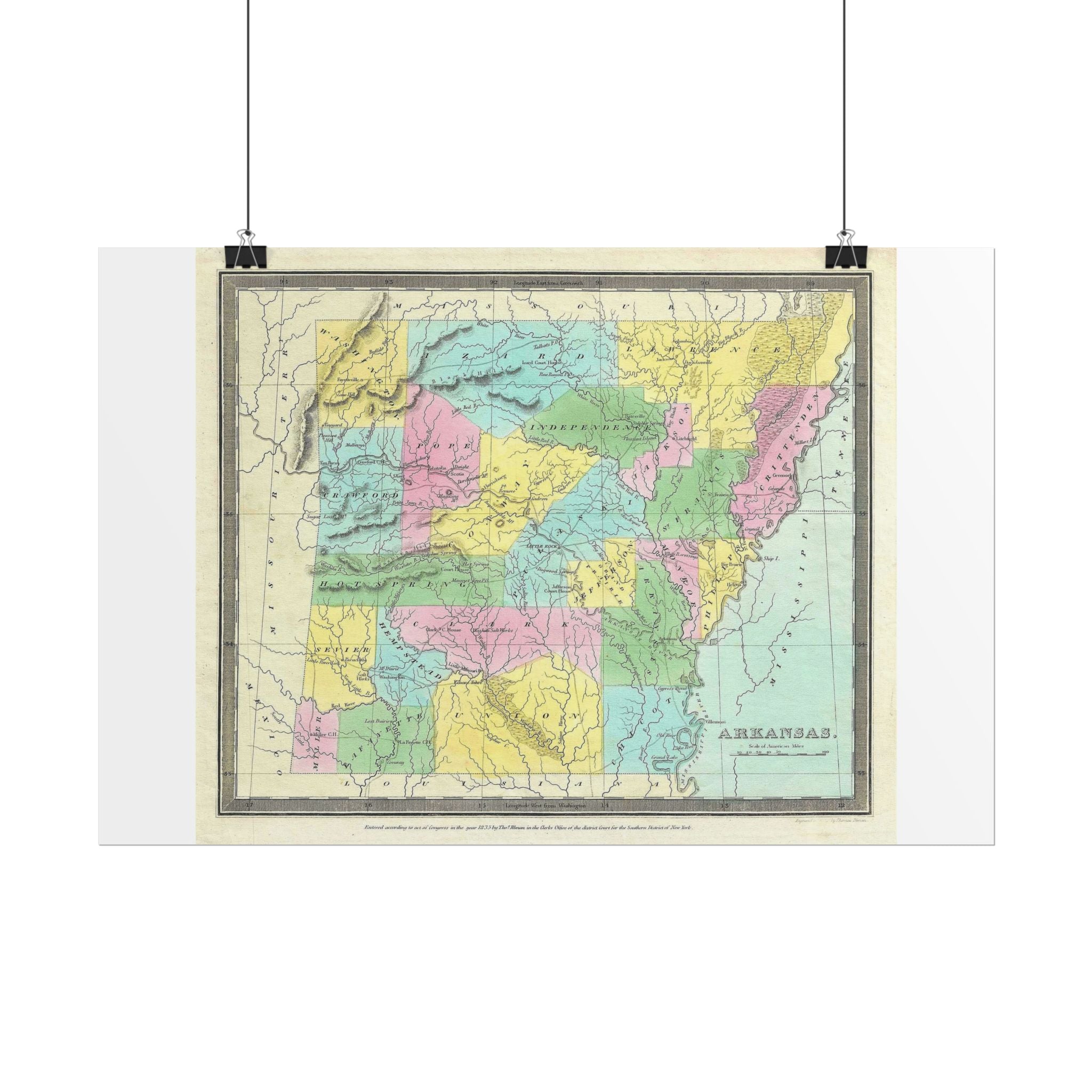 Arkansas Historic Map (c. 1852) Rolled Poster | Antique State Map Wall Art