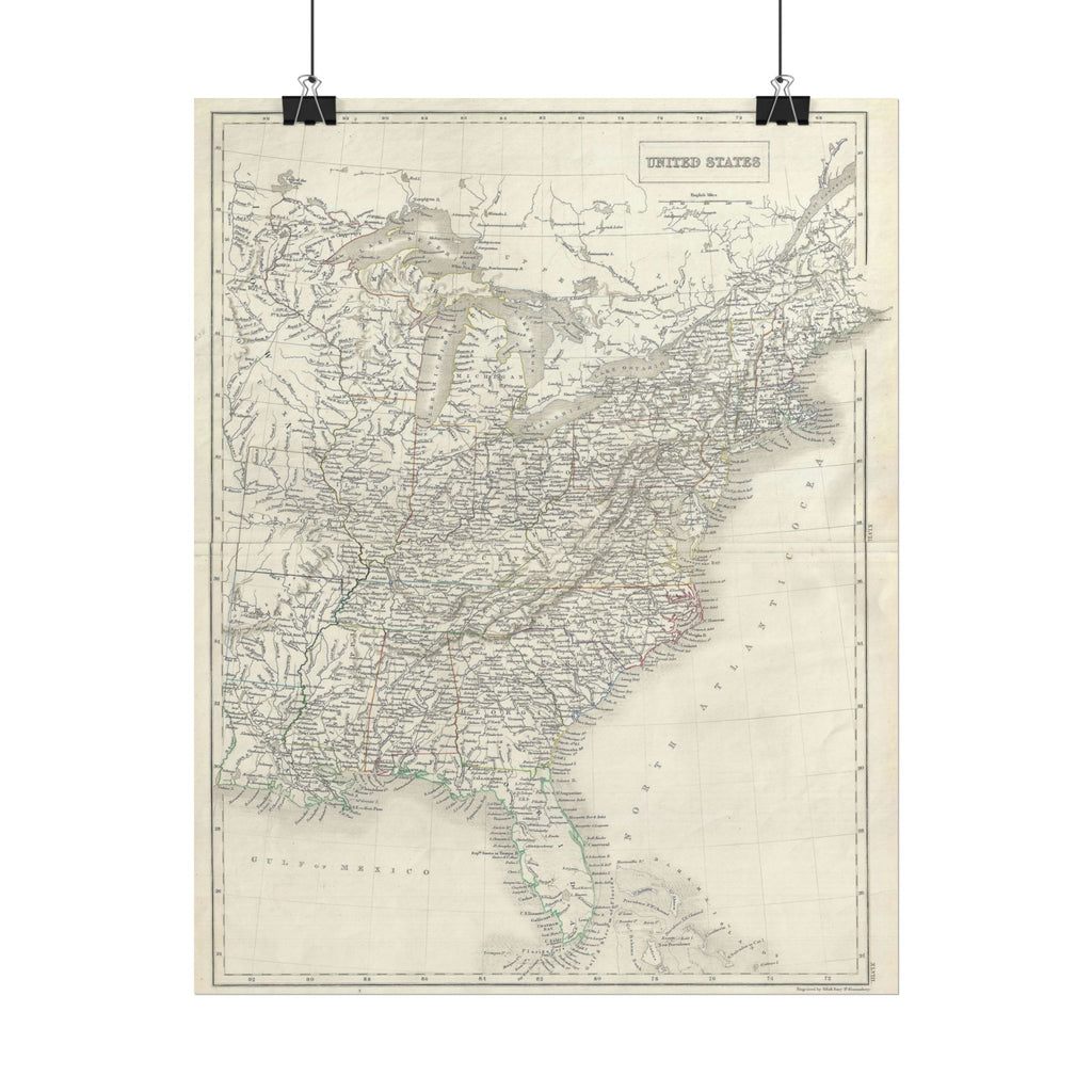 United States of America Historic Map (c. 1844) Rolled Poster | Vintage Map Wall Art