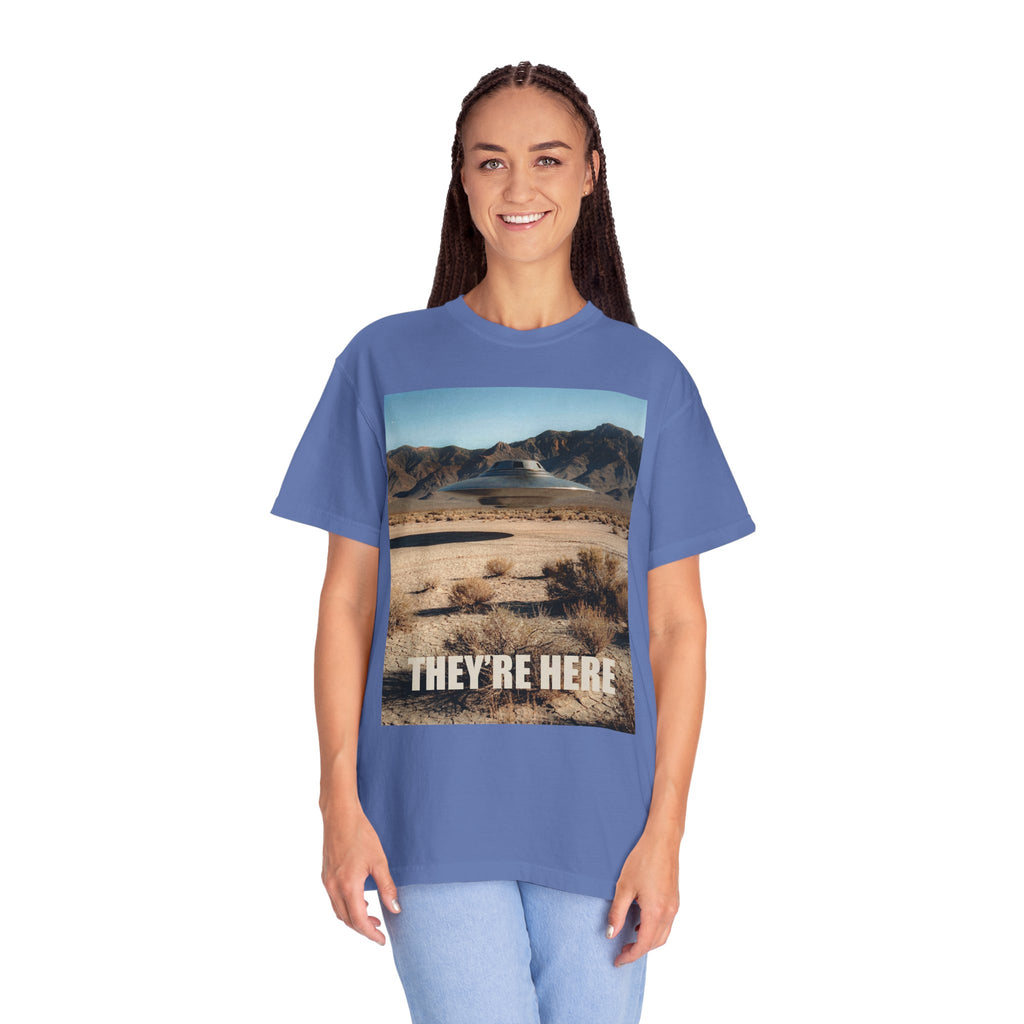 They’re Here S4 Poster UFO Typography T-shirt | Area 51 UAP Tee