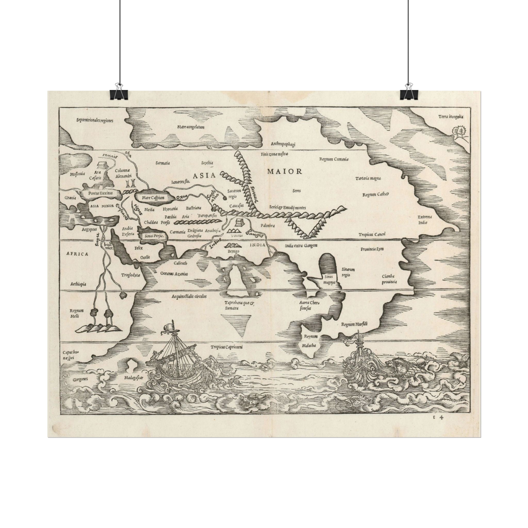 Asia Minor Historic World Map (c. 1538) Rolled Poster | Antique Vintage Map Wall Art