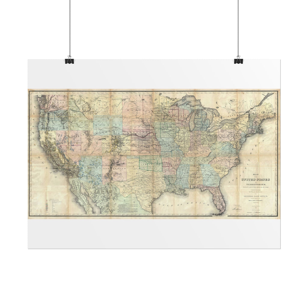 United States of America Historic Map (c. 1868) Rolled Poster | Vintage Map Wall Art