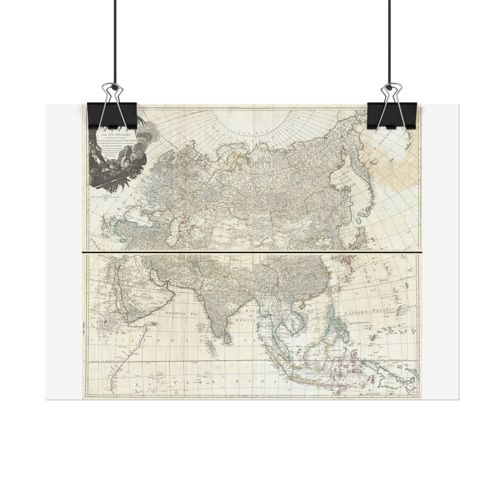 Asia Historic World Map (c. 1794) Rolled Poster | Antique State Map Wall Art