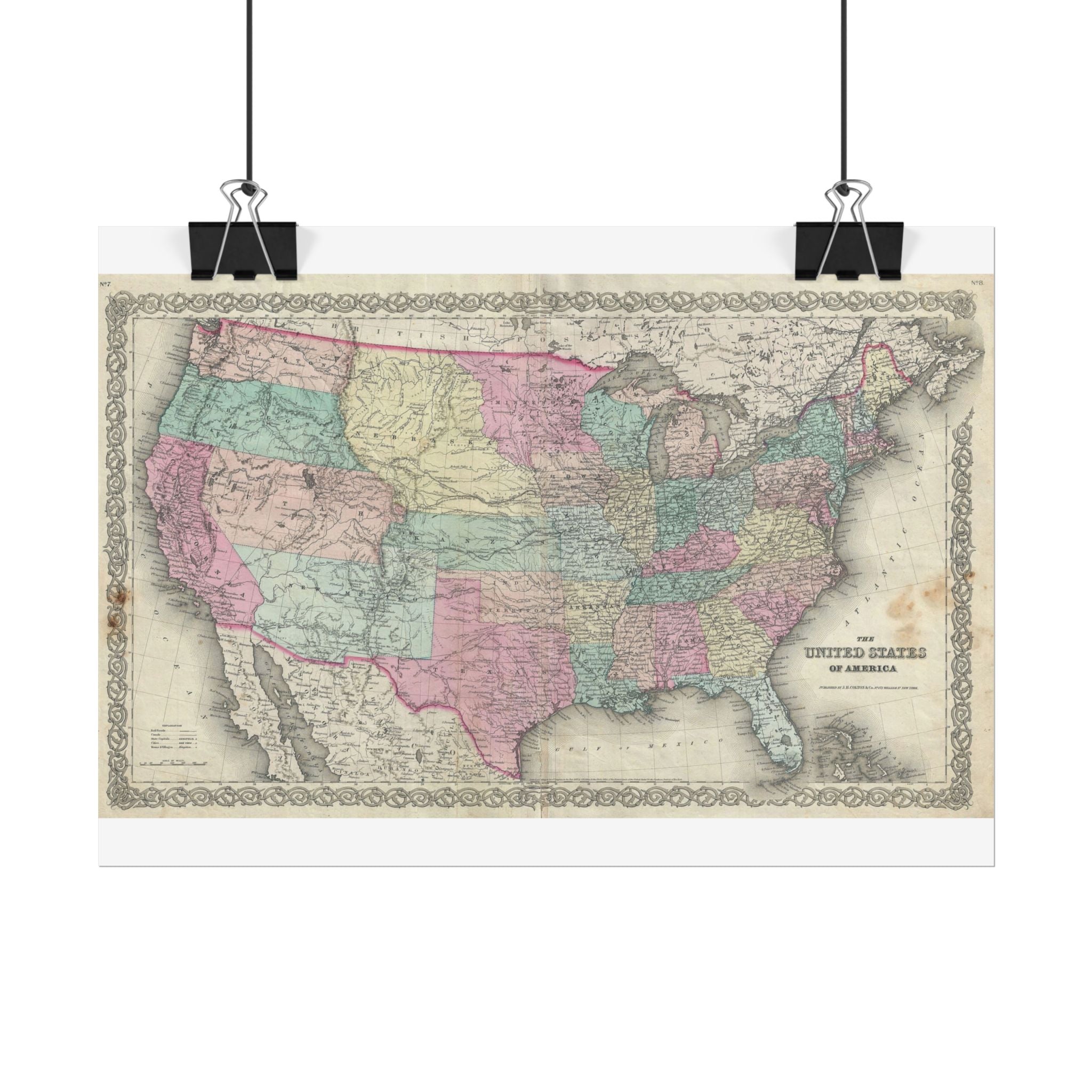 United States of America Historic Map (c. 1856) Rolled Poster | Vintage Map Wall Art