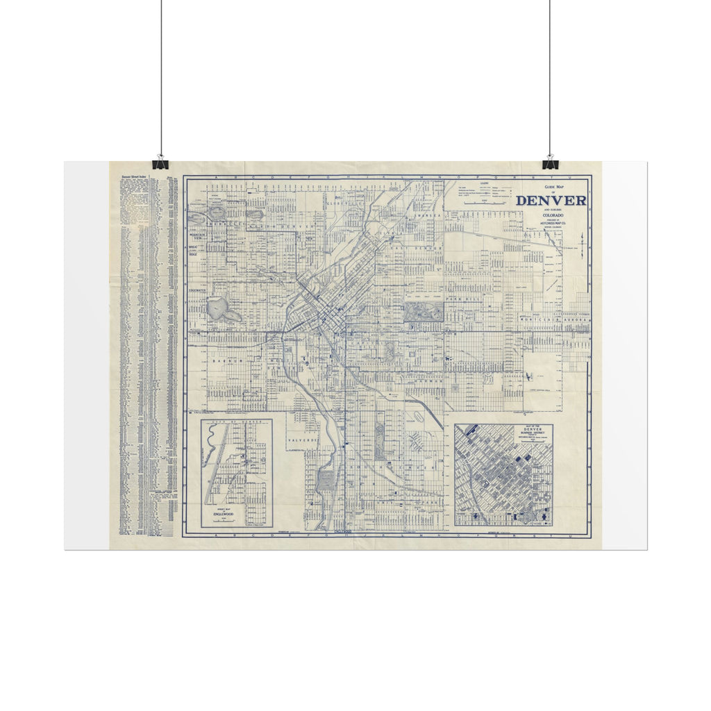 Denver, Colorado Historic Map (c. 1947) Rolled Poster | Antique City Map Wall Art