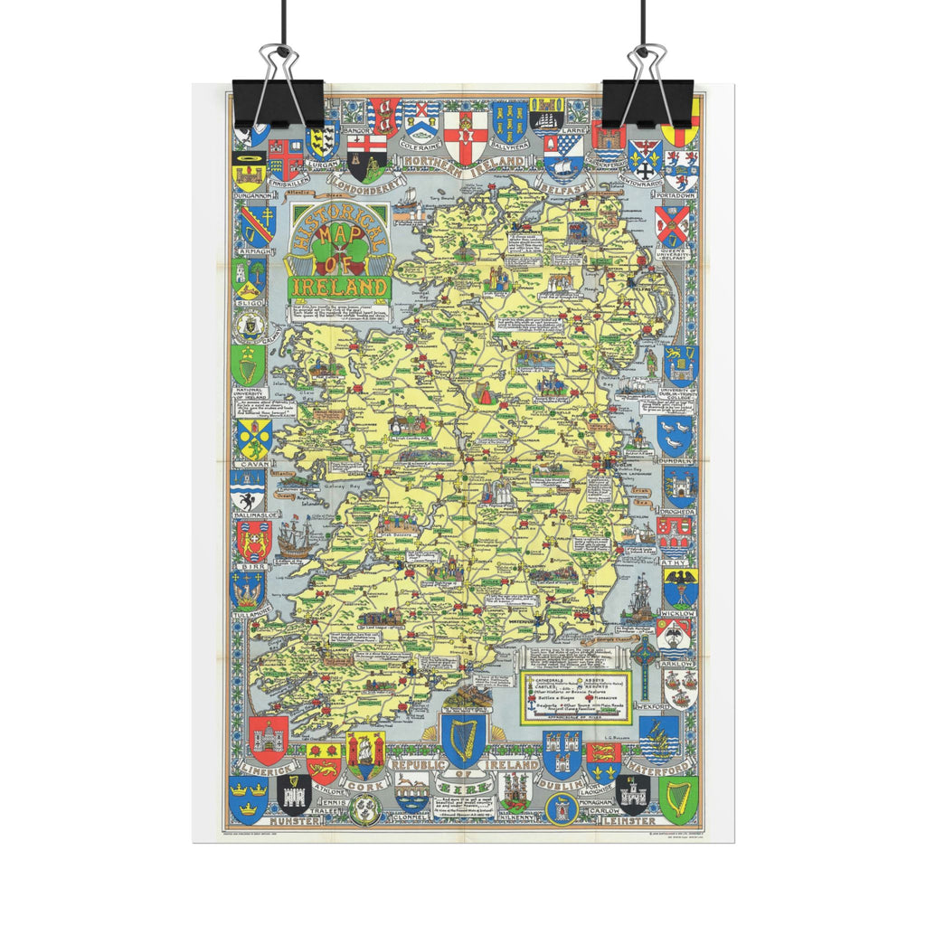 Ireland Historic Pictorial Map (c. 1963) Rolled Poster | Vintage Map Wall Art