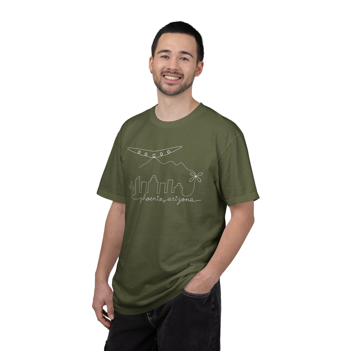 Phoenix, Arizona Minimal Line Art Skyline T-Shirt —  Unique Phoenix Lights UAP Tee