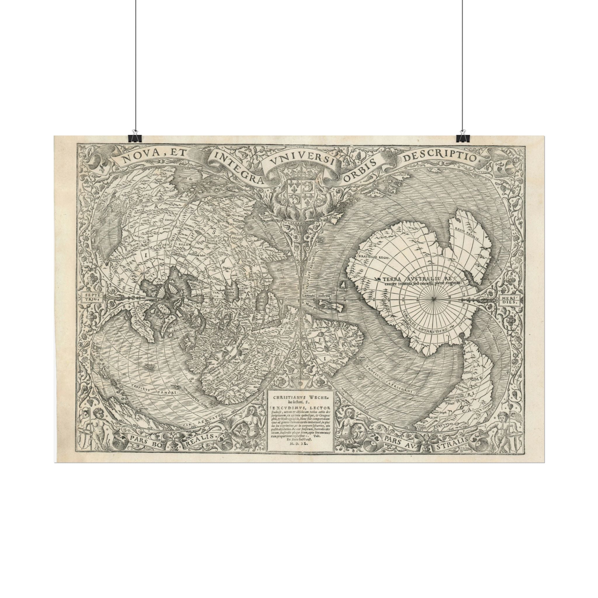 World Atlas Historic Map (c. 1540) Rolled Poster | Vintage Map Wall Art