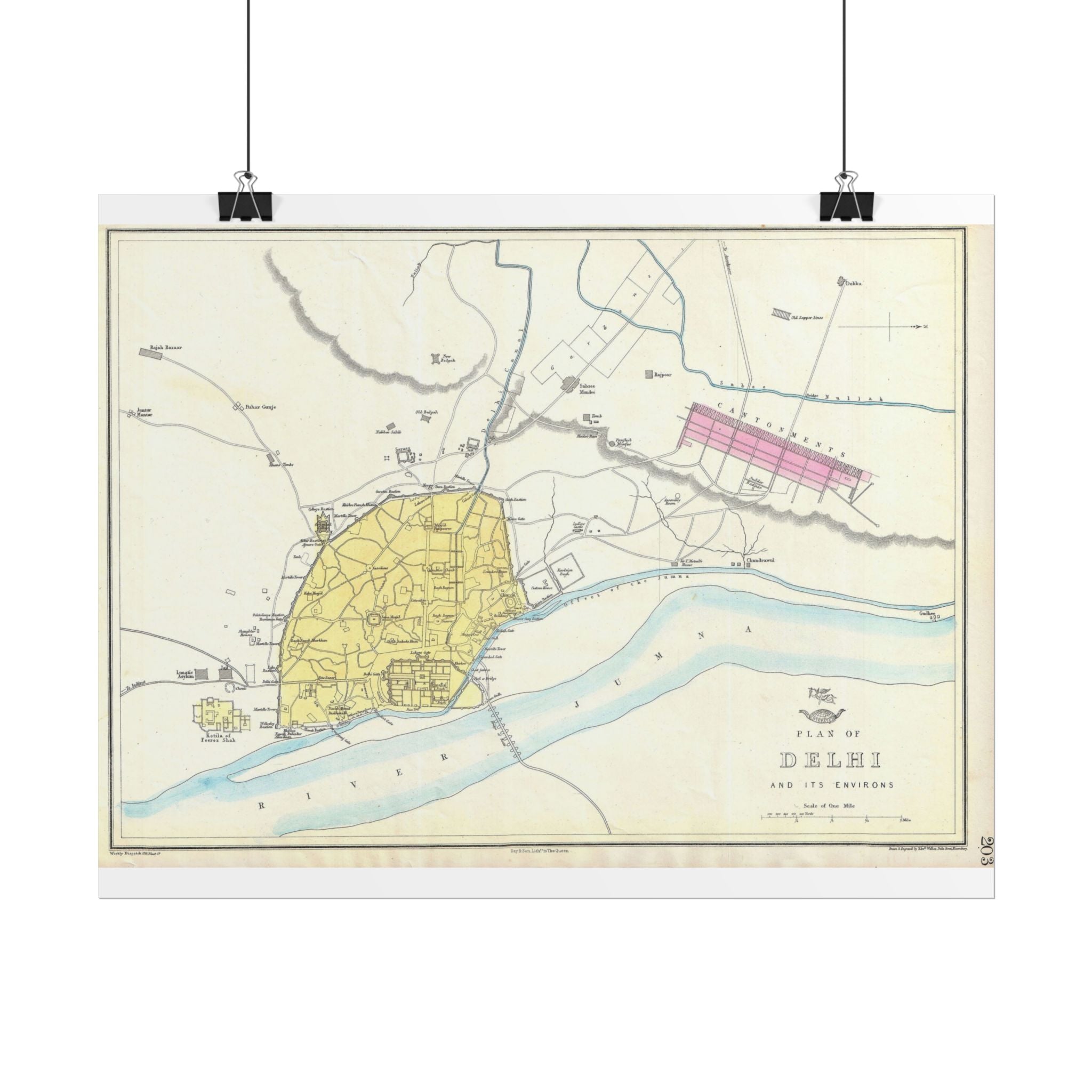 Delhi, India Historic City Map (c. 1867) Rolled Poster | Vintage Map Wall Art