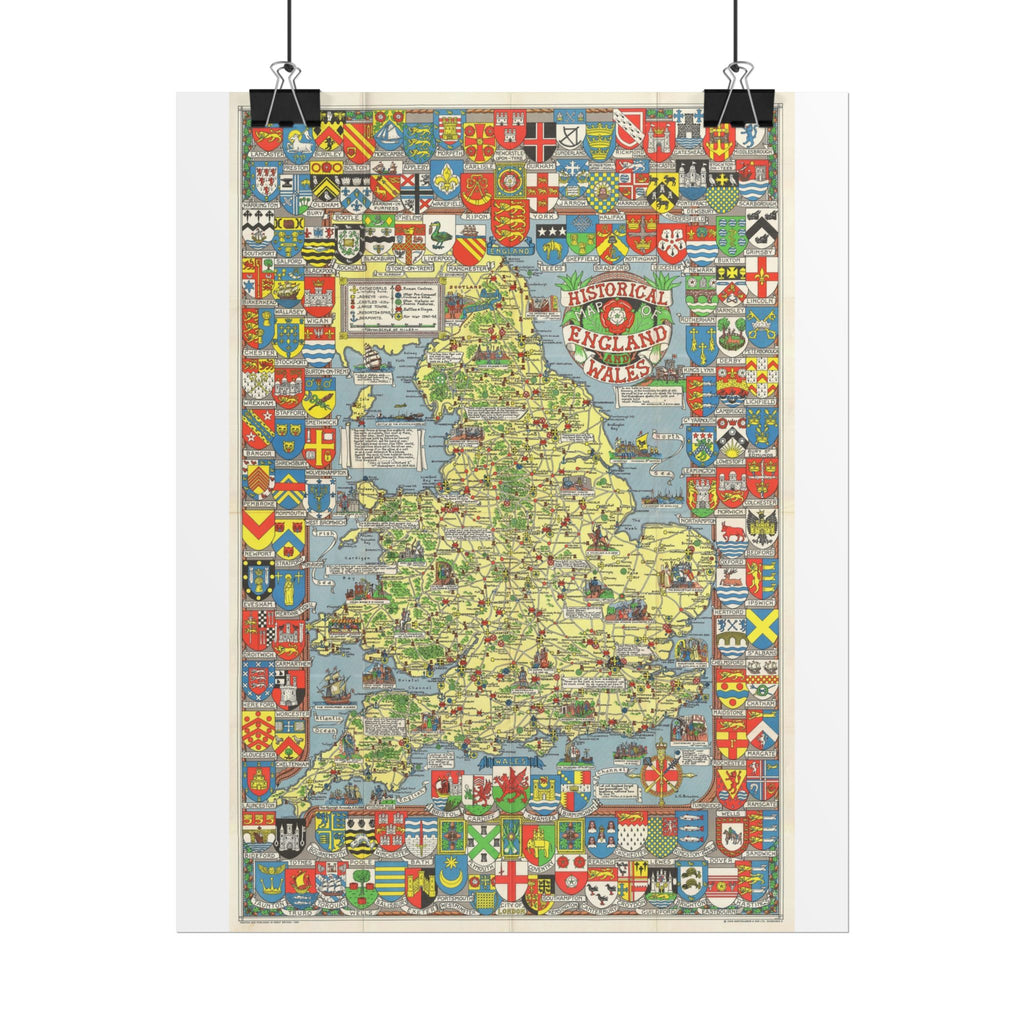 England & Wales Historic Pictorial Map (c. 1963) Rolled Poster | Vintage Map Wall Art