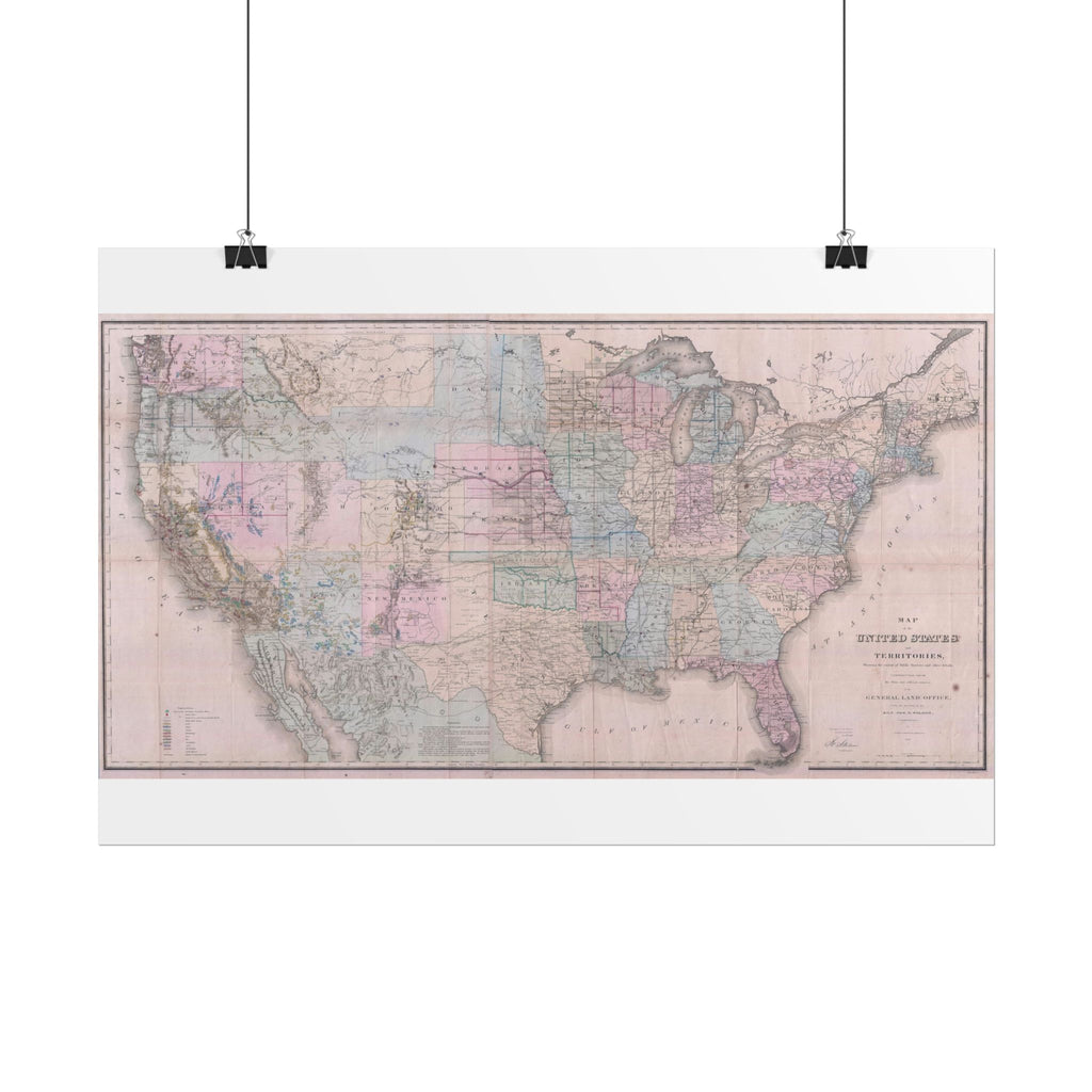 United States of America Historic Map (c. 1867) Rolled Poster | Vintage Map Wall Art