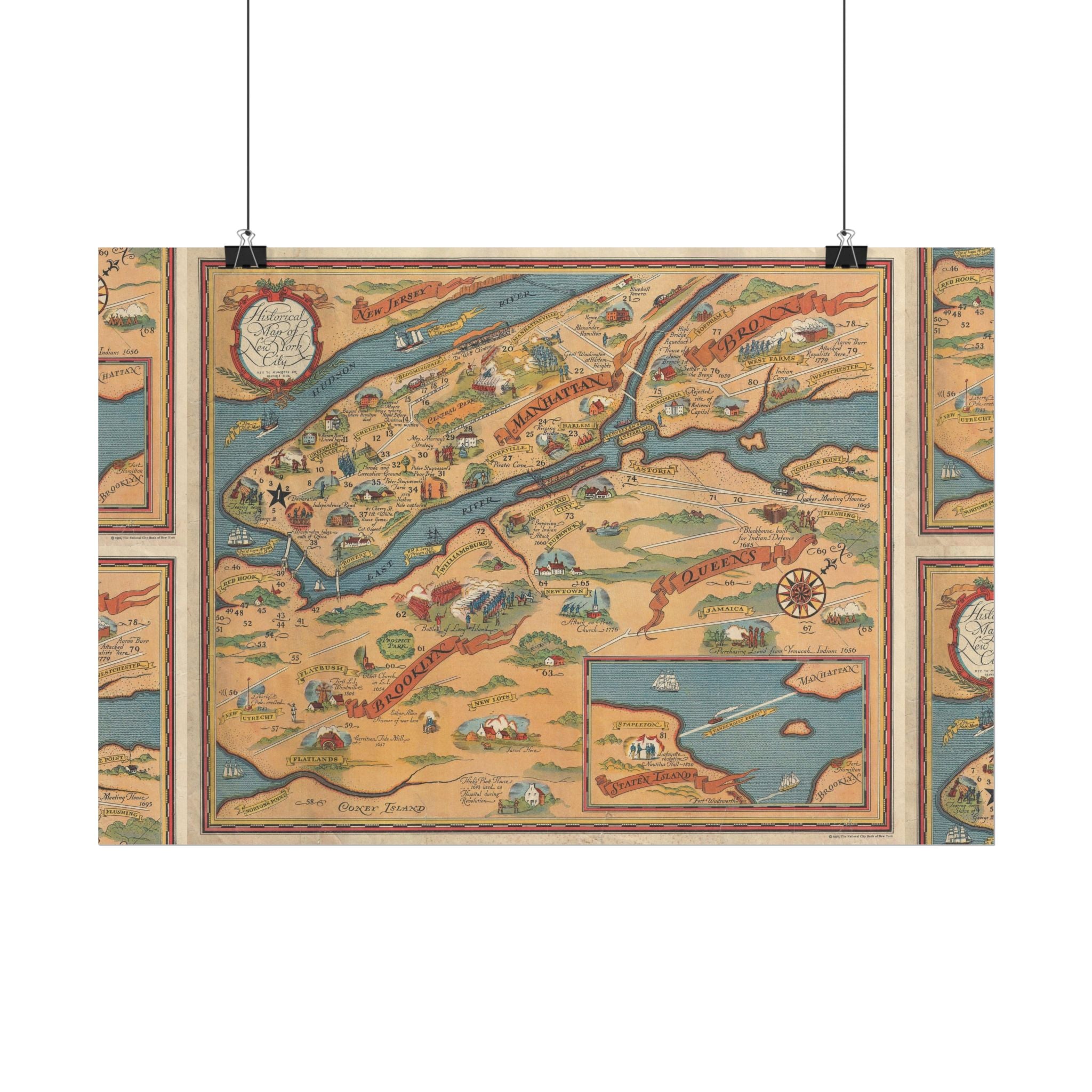 New York City, New York Historic Map (c. 1932) Rolled Poster | Antique City Map Wall Art