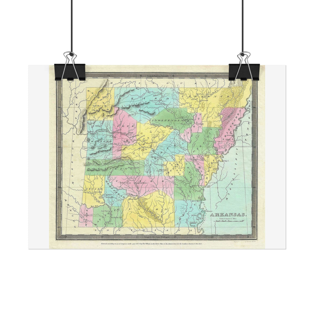 Arkansas Historic Map (c. 1852) Rolled Poster | Antique State Map Wall Art