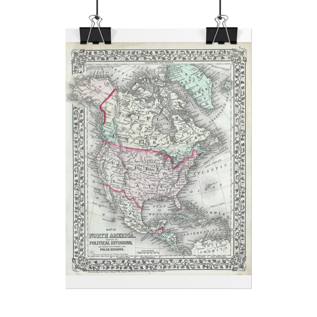 North America Antique Map (c. 1874) Rolled Poster | Vintage Map Wall Art