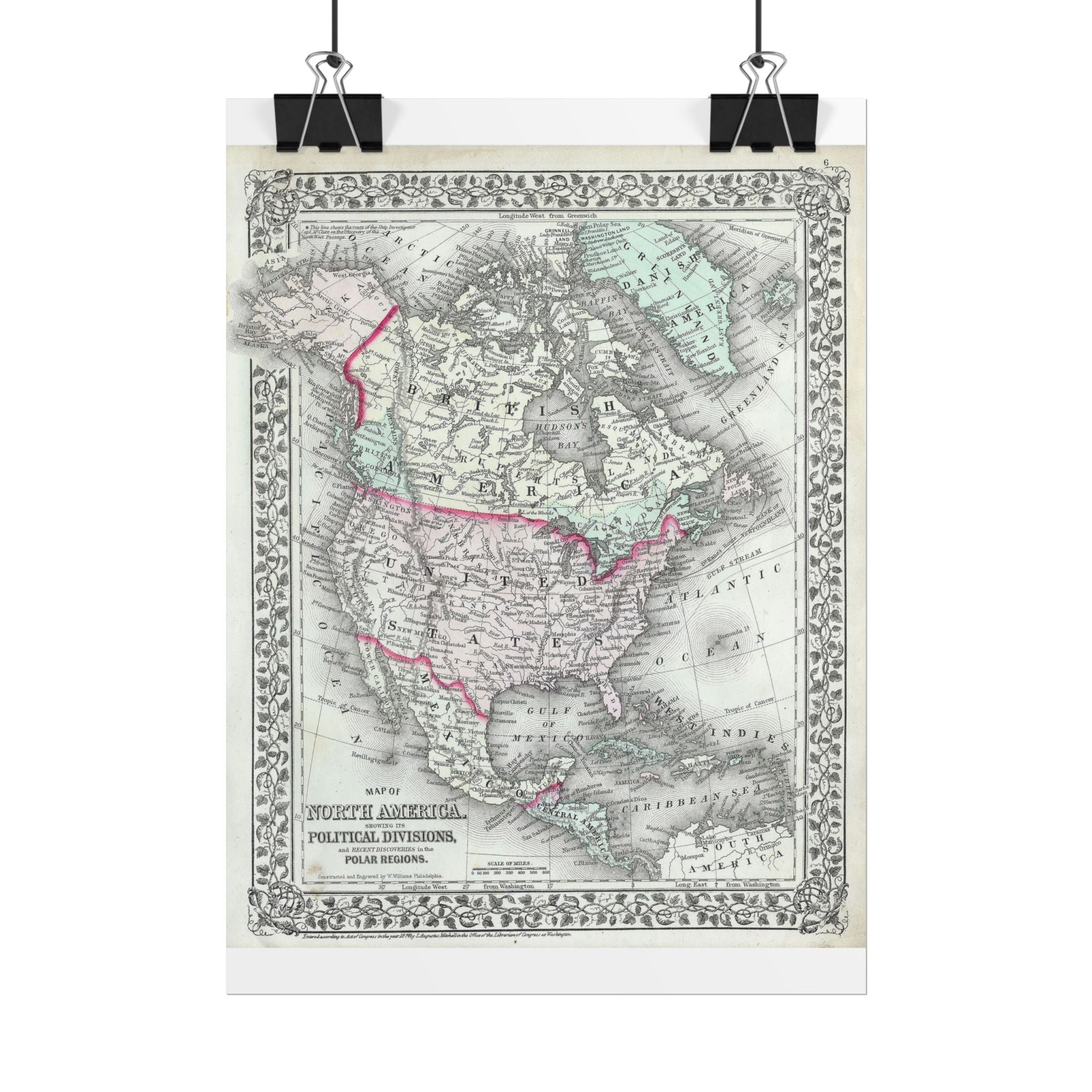 North America Antique Map (c. 1874) Rolled Poster | Vintage Map Wall Art
