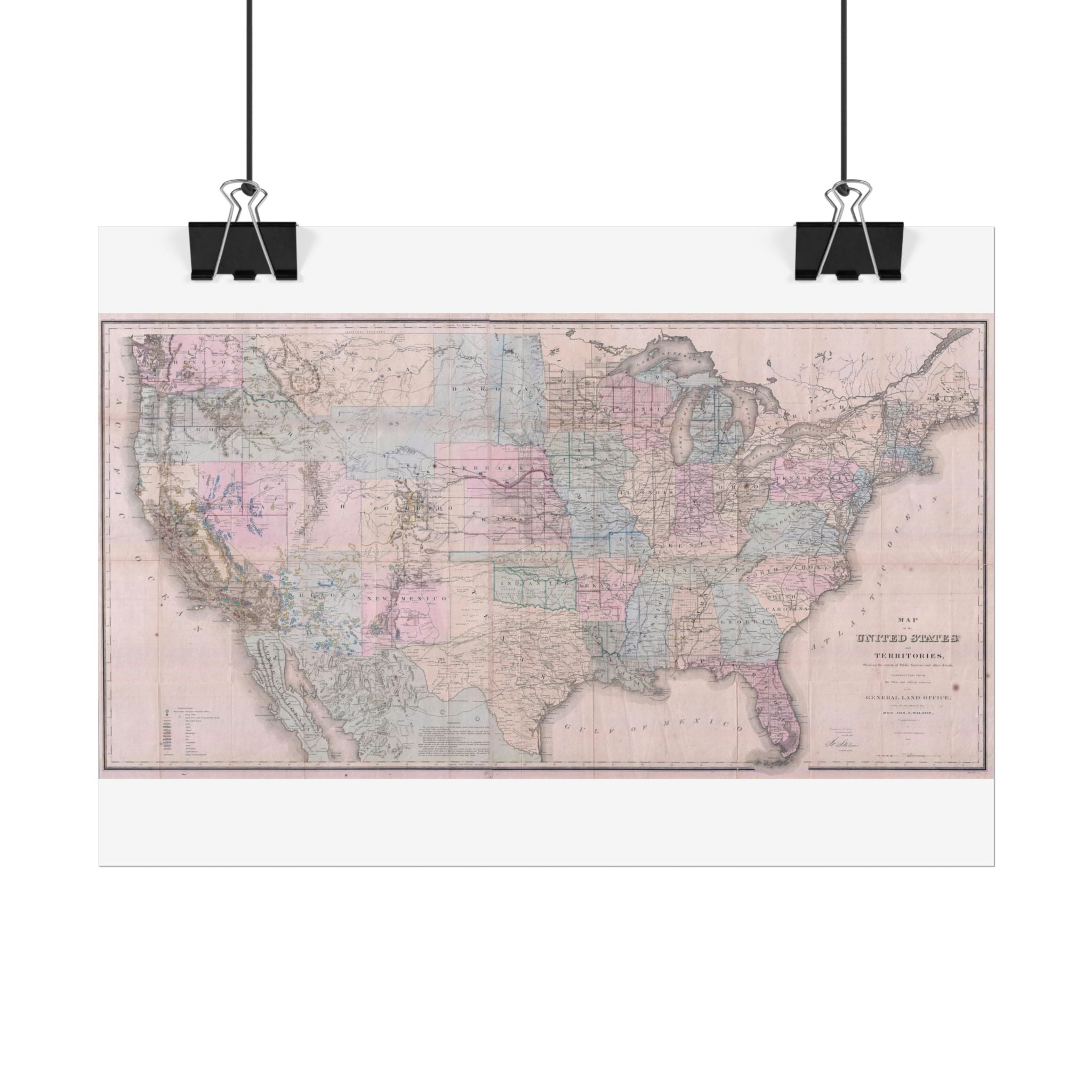 United States of America Historic Map (c. 1867) Rolled Poster | Vintage Map Wall Art
