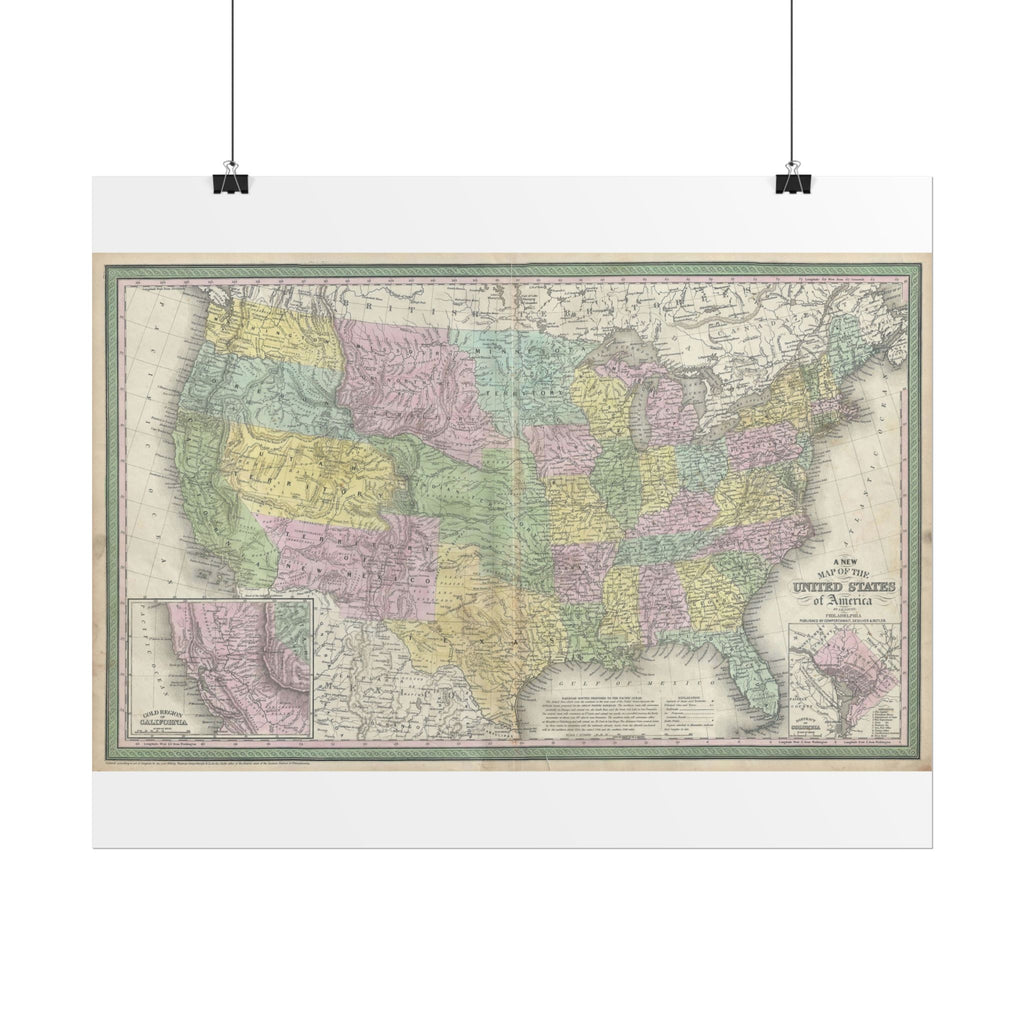United States of America Historic Map (c. 1854) Rolled Poster | Vintage Map Wall Art