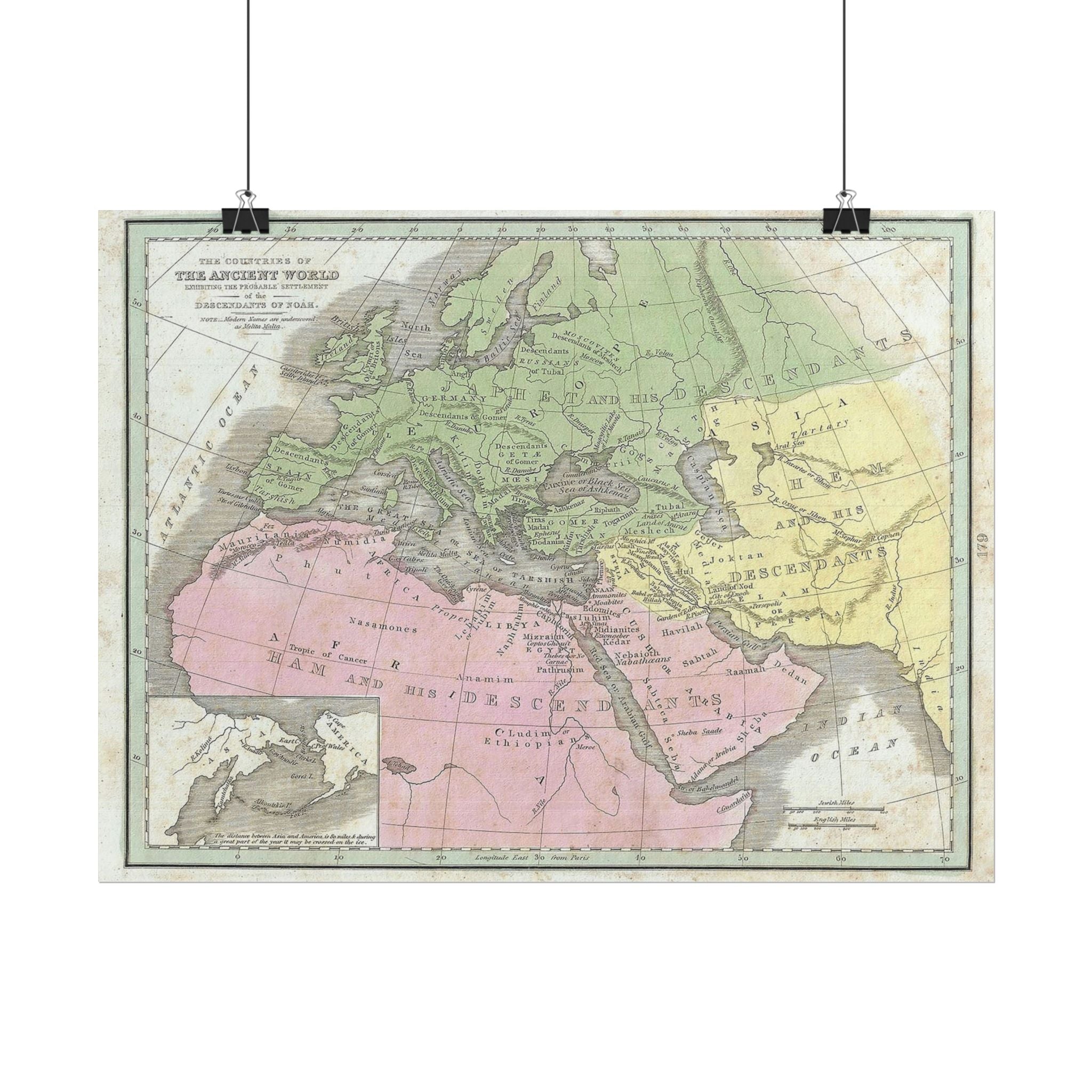 The Ancient World Decendants of Noah Historic Map (c. 1835) Rolled Poster | Antique Map Wall Art